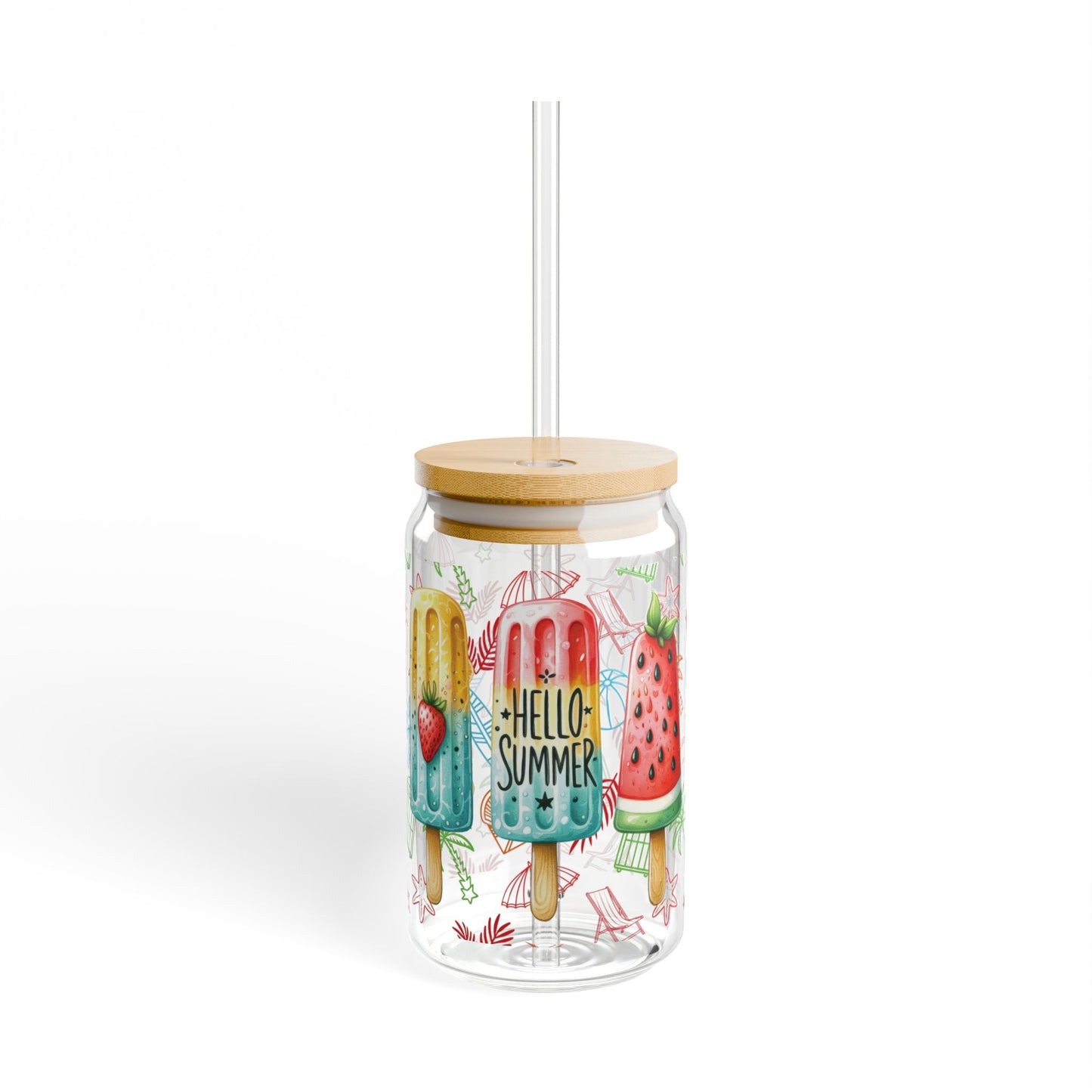 Hello Summer Sipper Glass Cup with Lid - 16 oz
