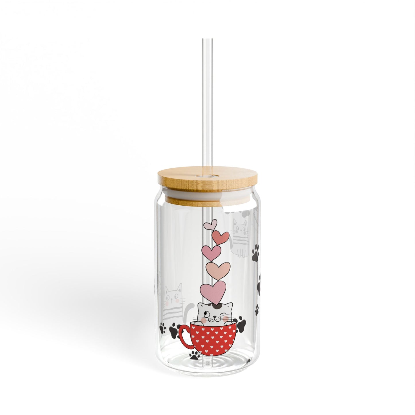 Cat in A Cup Sipper Glass Cup with Lid - 16oz