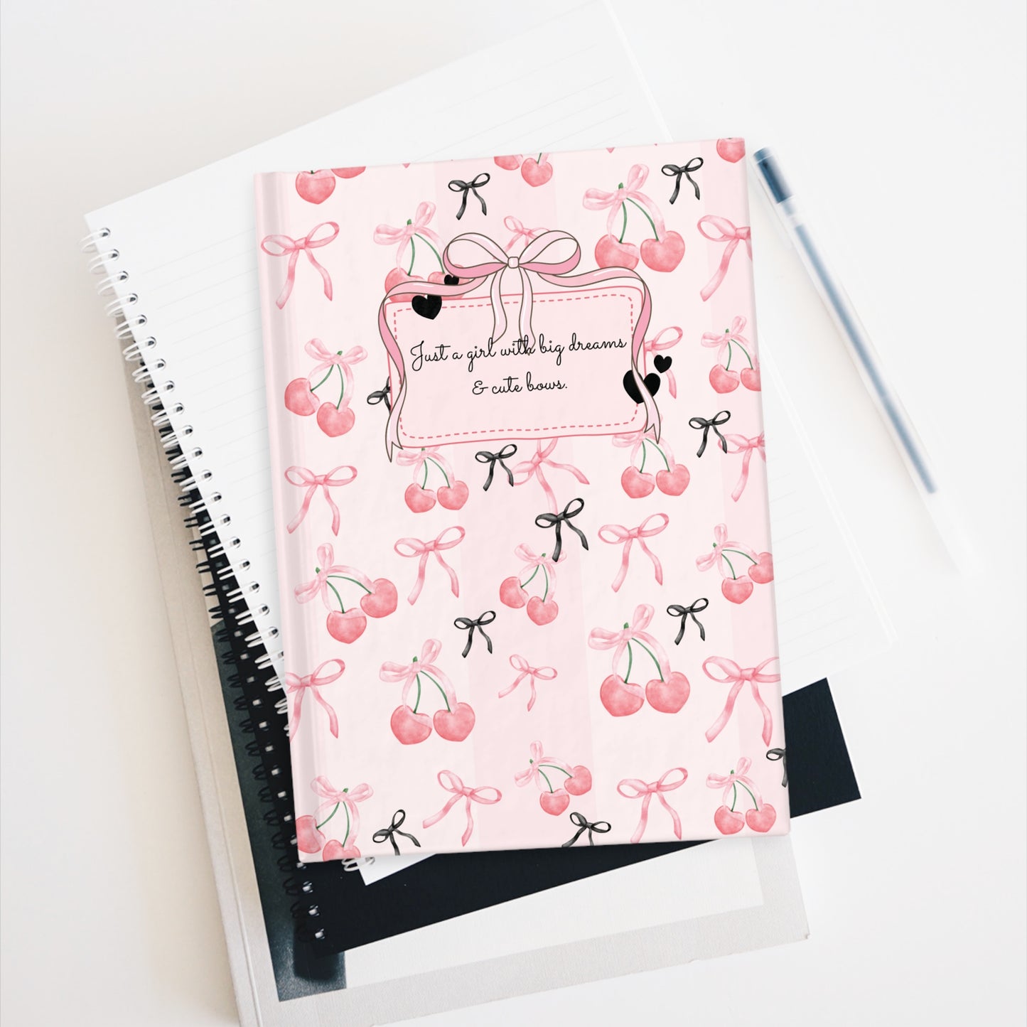 Pink Bow and Cherry Lined Journal