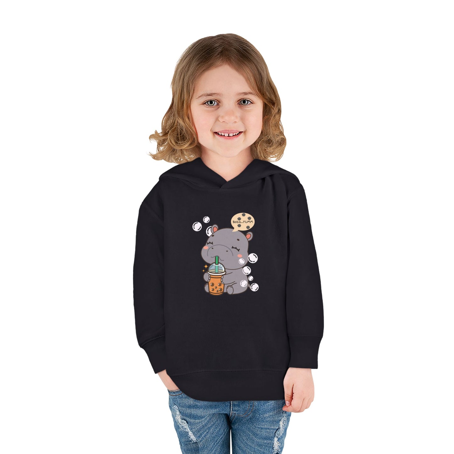 Hippo Bubble Tea Toddler Fleece Hoodie