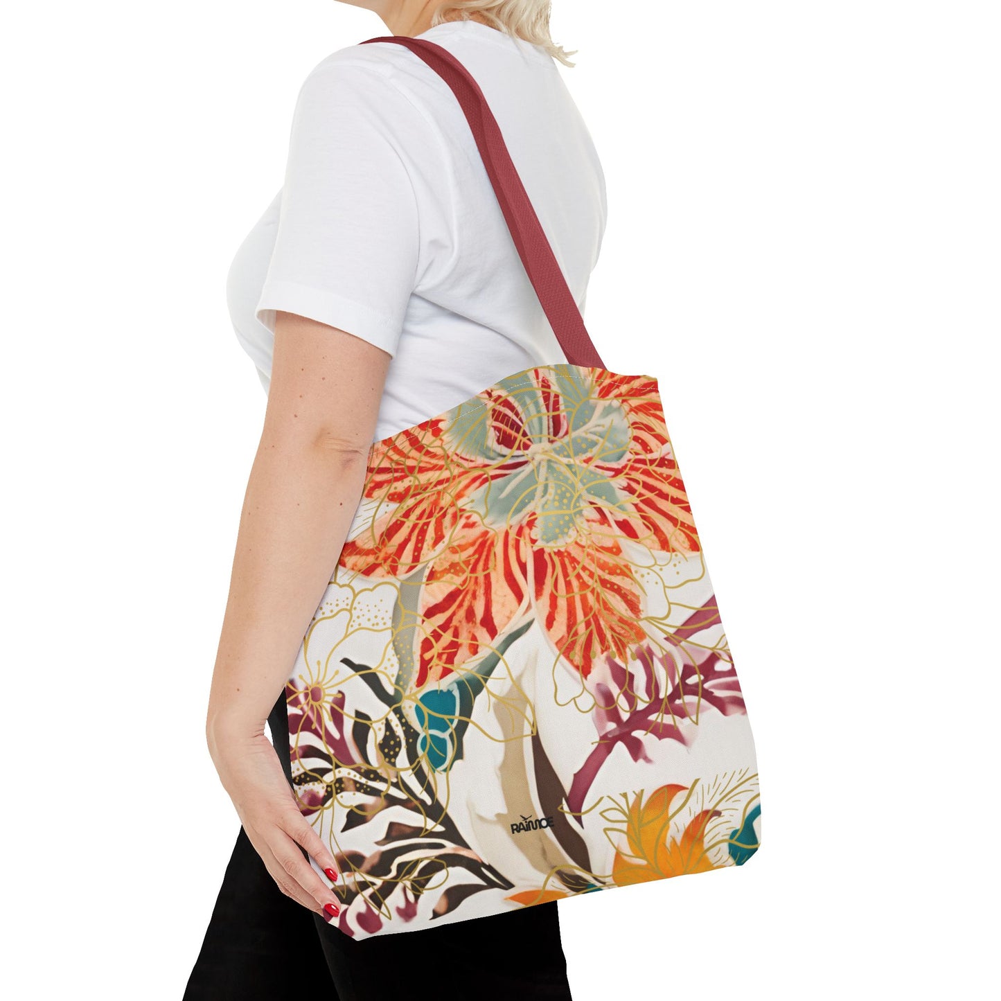 Bolso tote floral color castaño rojizo