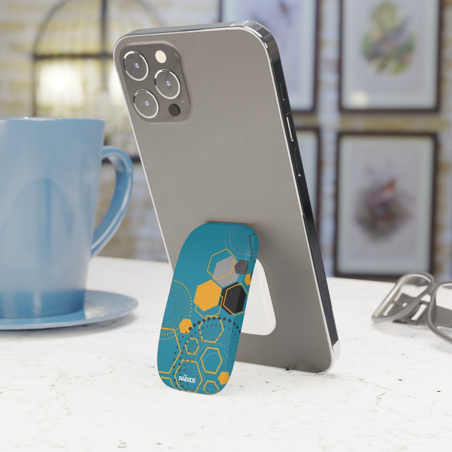 Agarre de clic para teléfono hexagonal azul