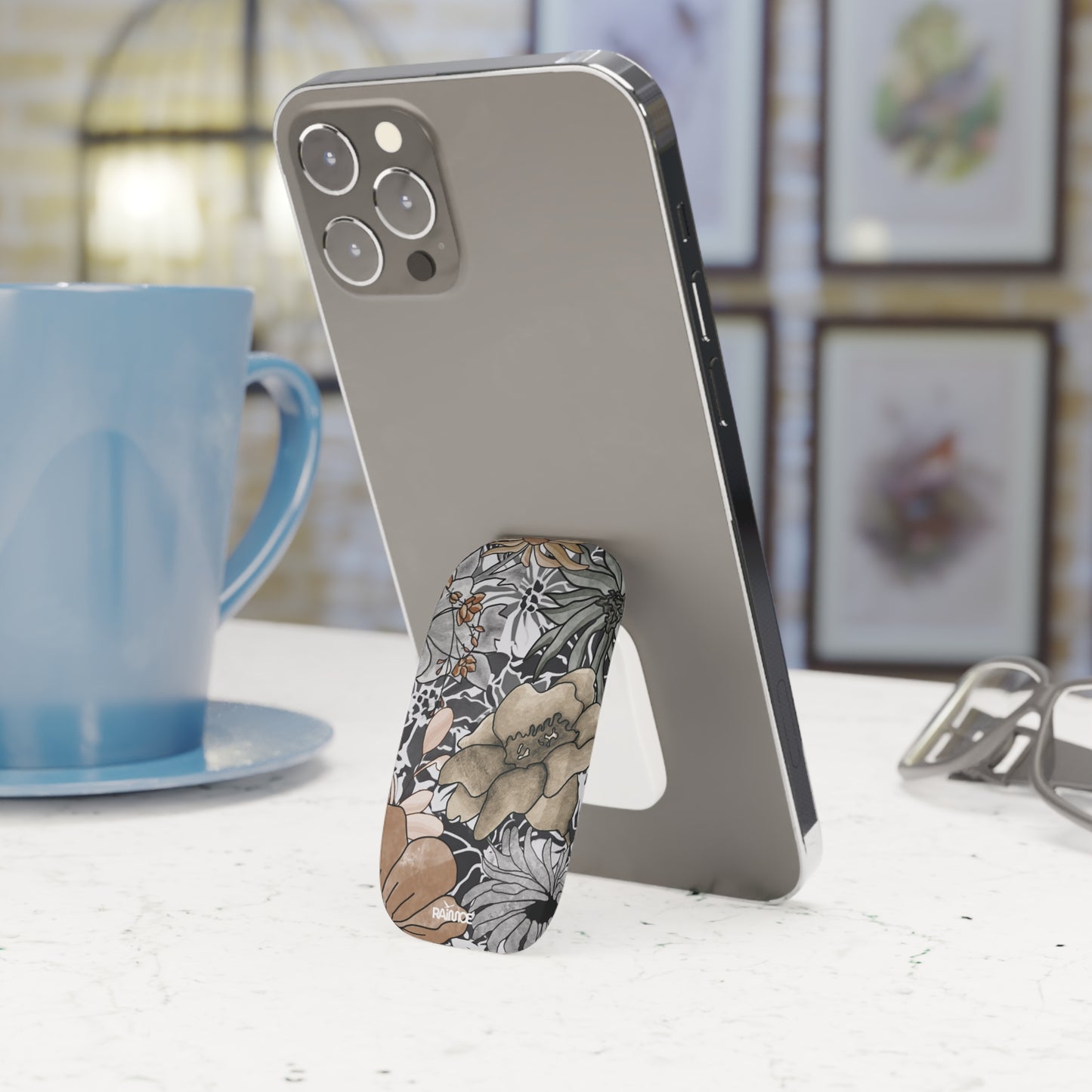 Agarre de clic para teléfono con diseño floral rústico