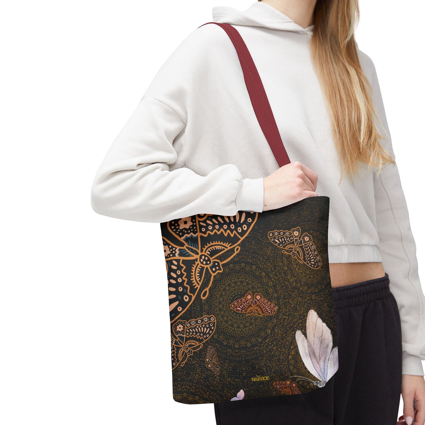 Bolsa de mano con mariposas en espiral