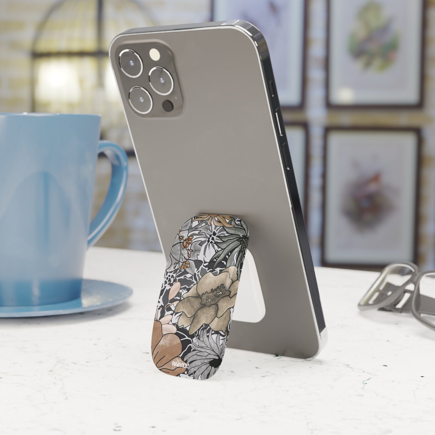 Agarre de clic para teléfono con diseño floral rústico
