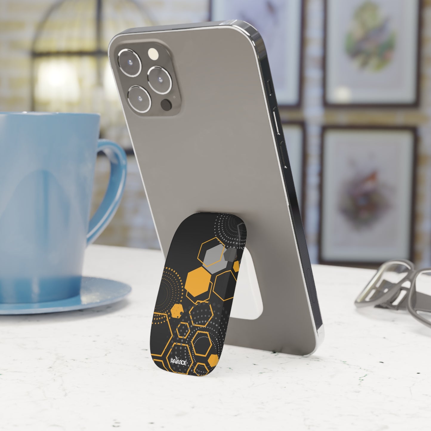 Agarre hexagonal negro con clic para teléfono
