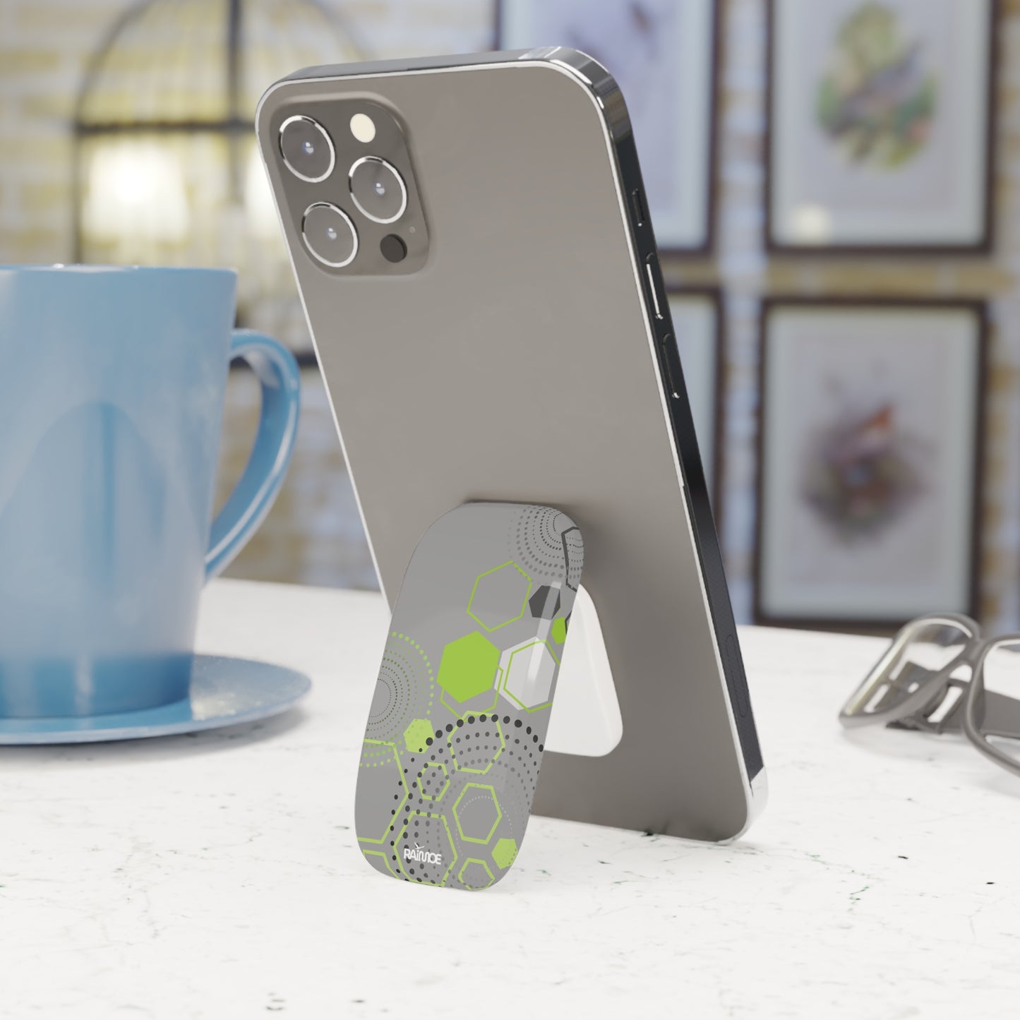 Agarre de clic para teléfono hexagonal gris claro