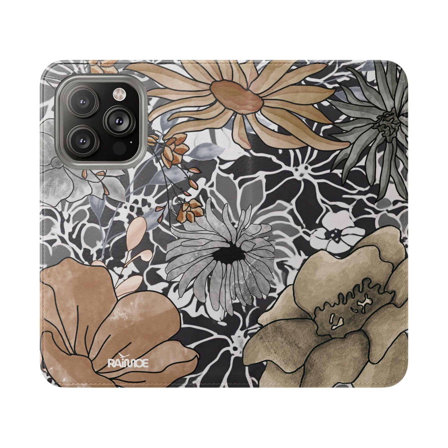 Funda con tapa para iPhone con diseño floral rústico