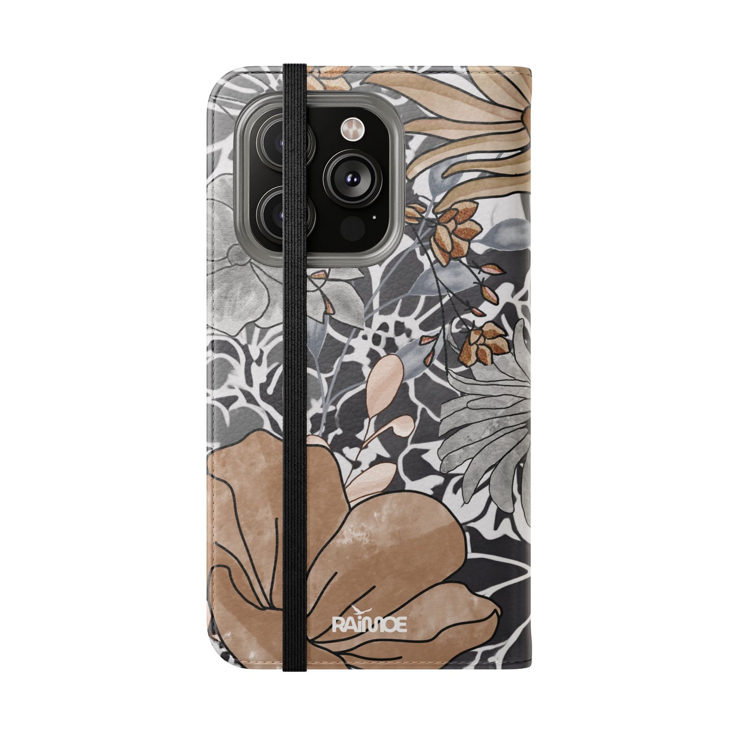 Funda con tapa para iPhone con diseño floral rústico