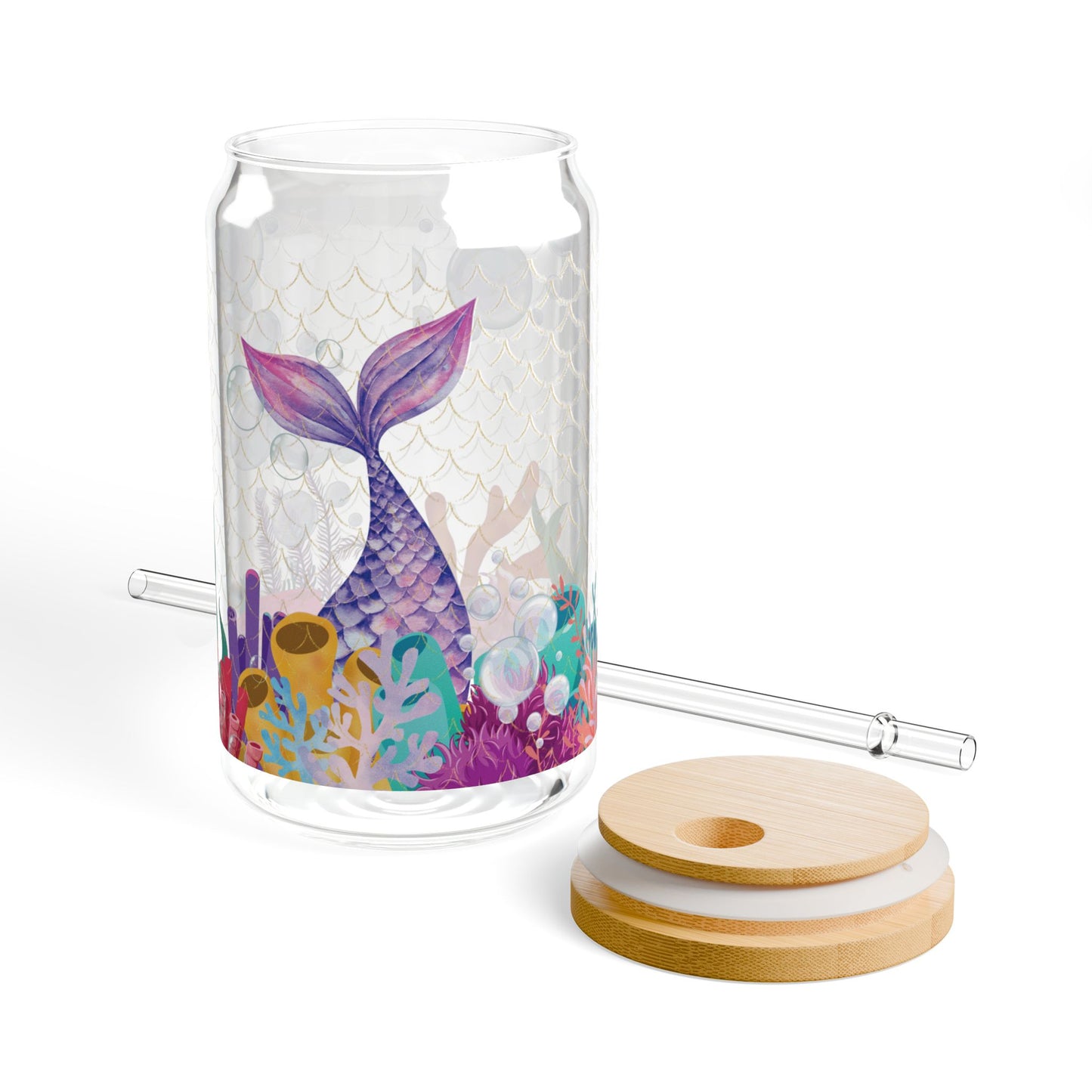 Mermaid Sipper Glass Cup with Lid - 16oz