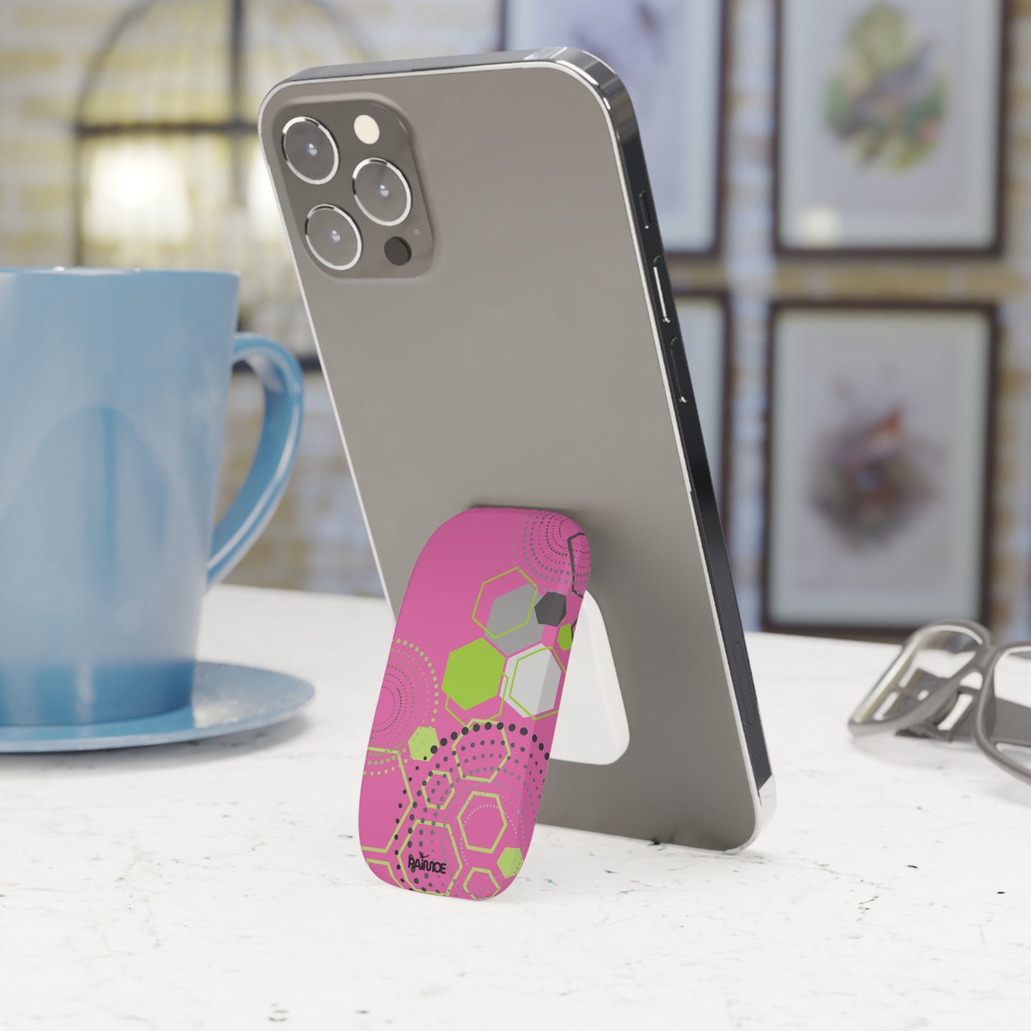 Agarre de clic para teléfono hexagonal rosa