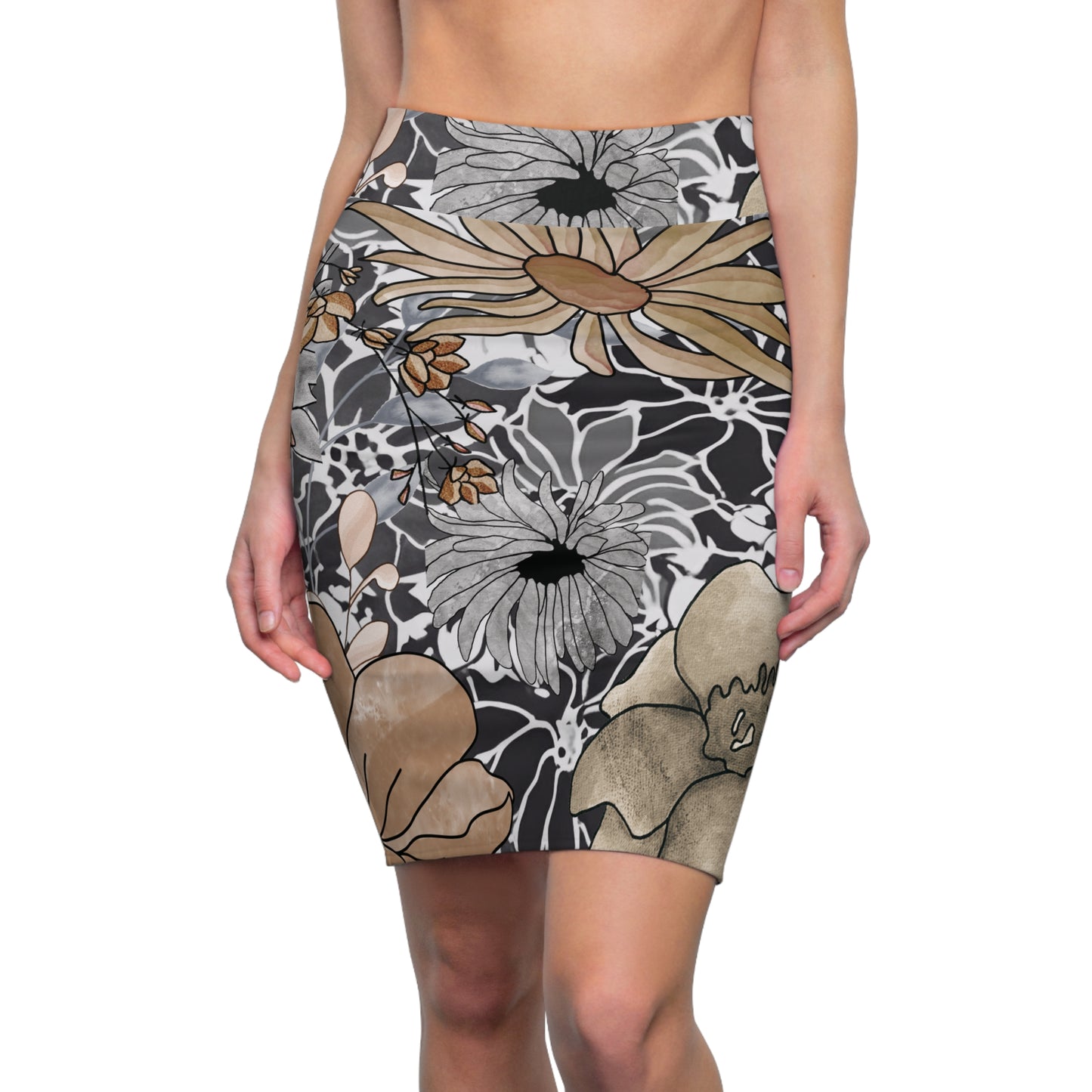 Falda tubo rústica con estampado floral para mujer