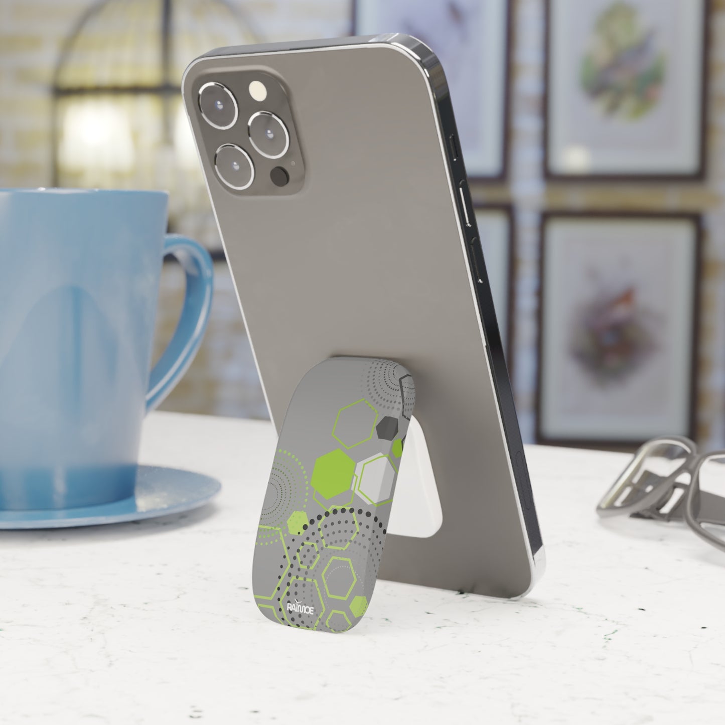 Agarre de clic para teléfono hexagonal gris claro