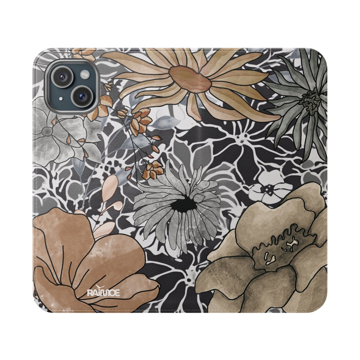 Funda con tapa para iPhone con diseño floral rústico