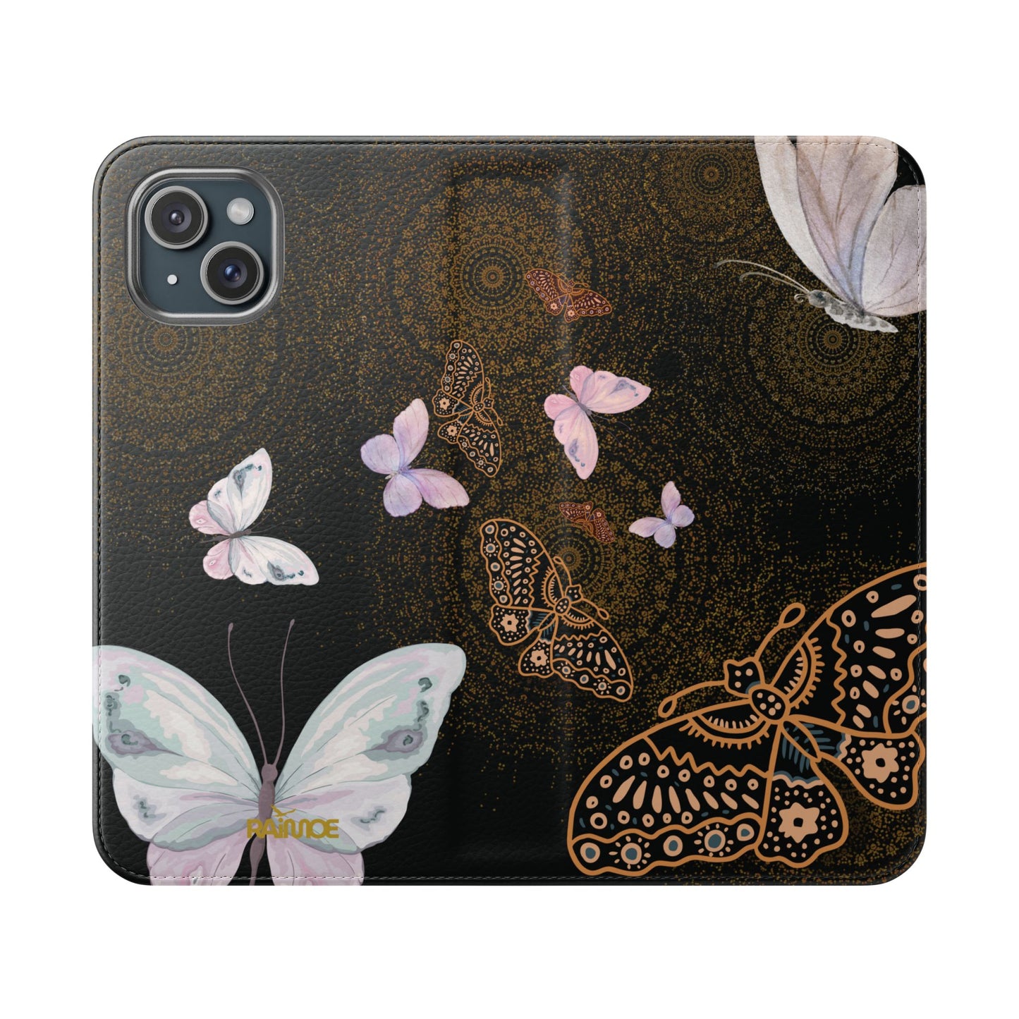 Funda con tapa para iPhone con diseño de mariposa espiral