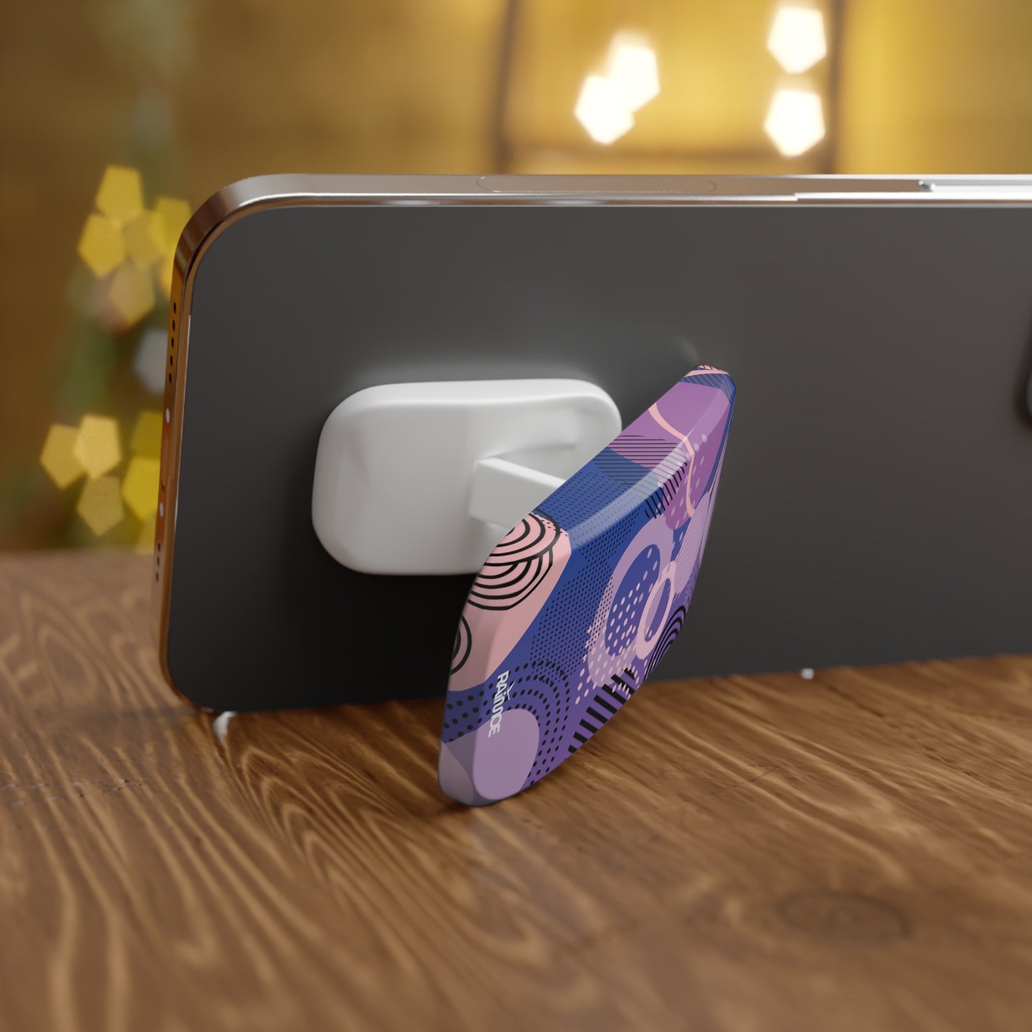 Agarre geométrico morado con clic para teléfono