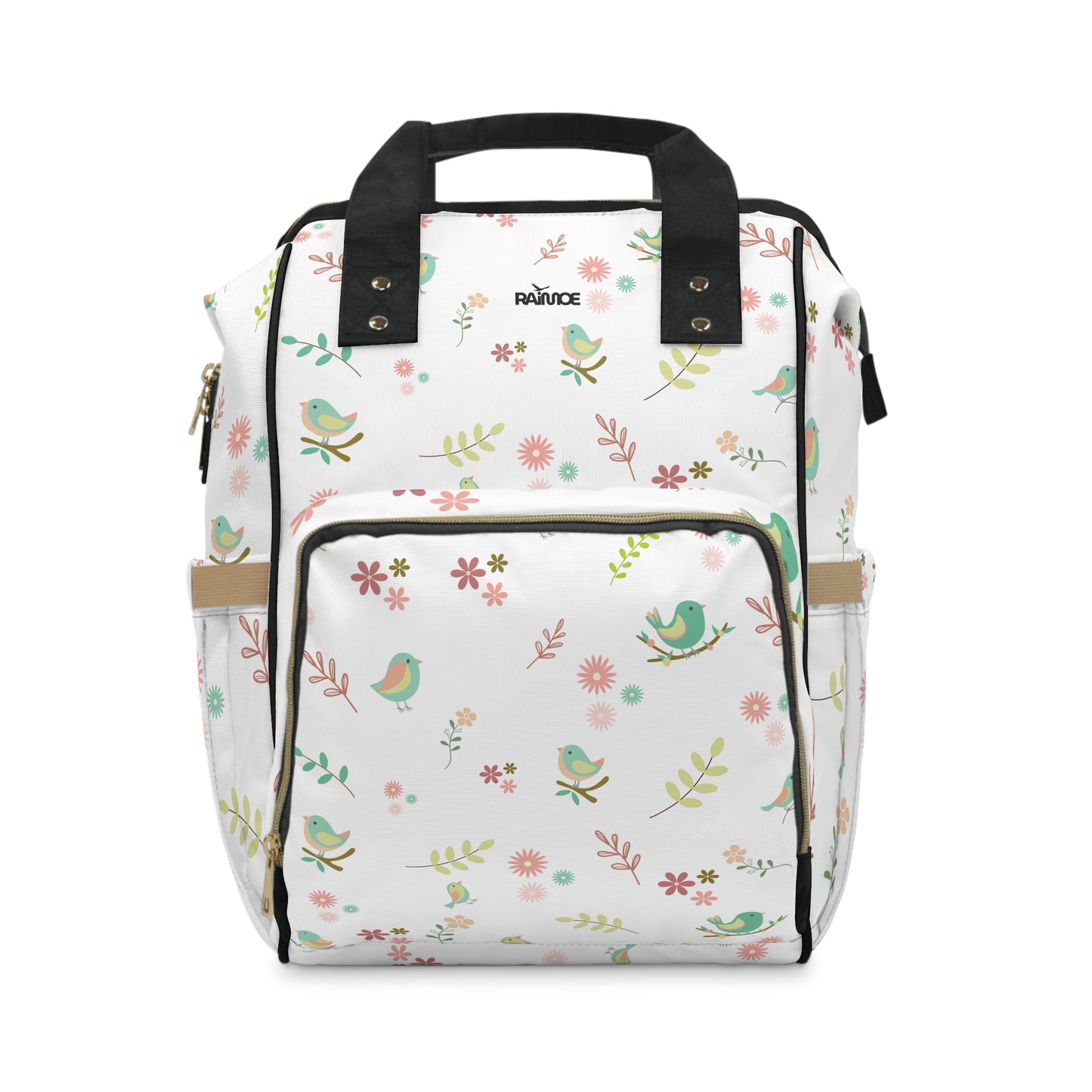 Pastel Bird Diaper Backpack - Black Strap