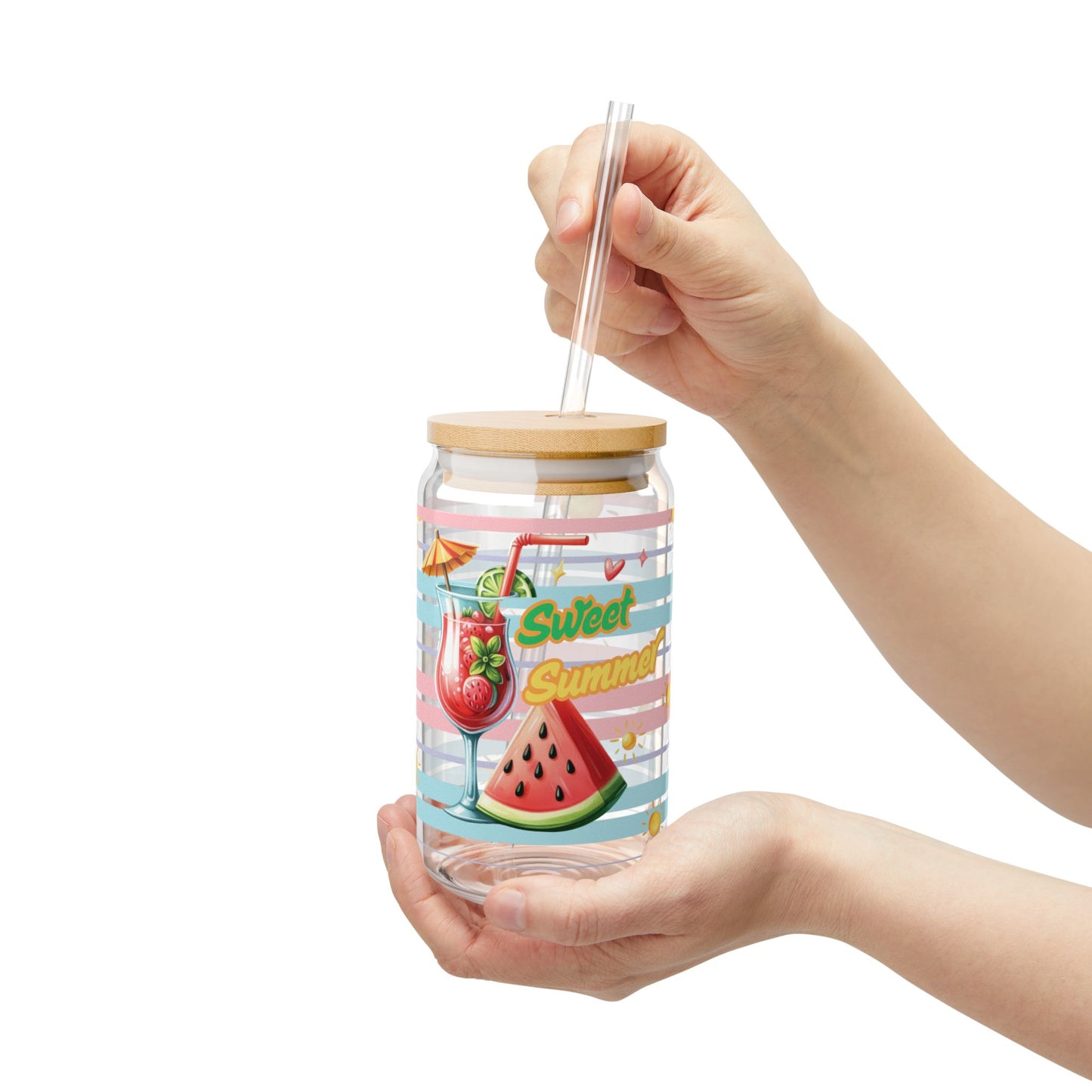 Sweet Summer Vibes Sipper Glass Cup with Lid - 16oz