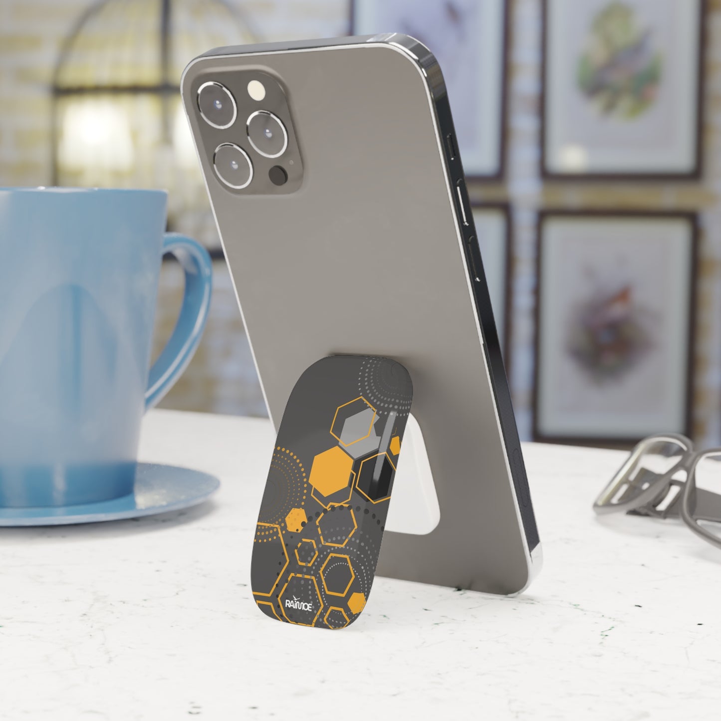 Agarre de clic para teléfono hexagonal gris
