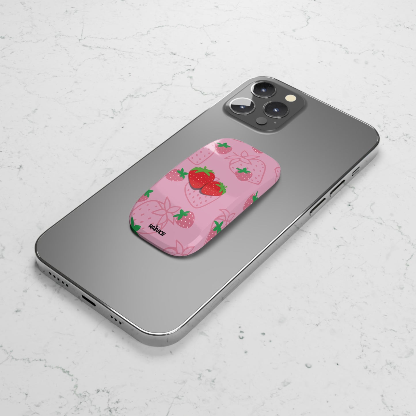 Agarre de teléfono con clic de fresa jugosa