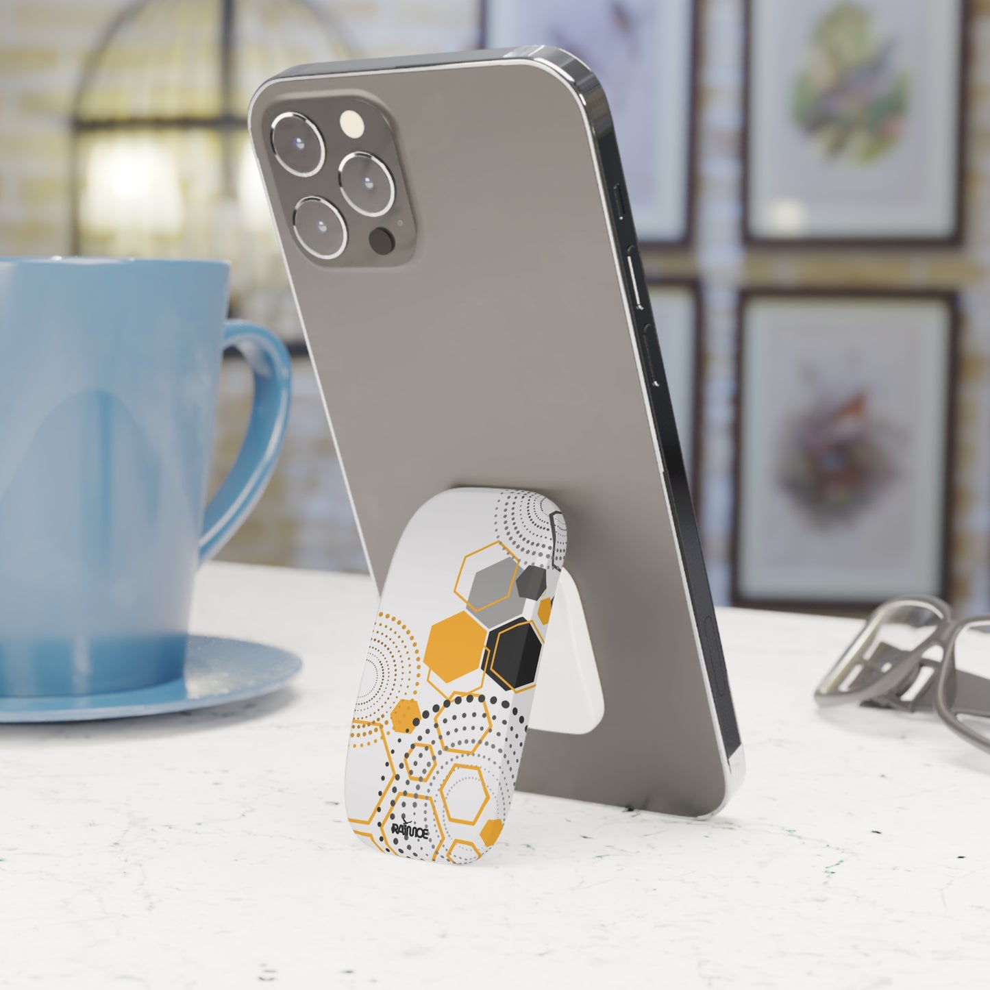 Agarre de clic para teléfono hexagonal blanco