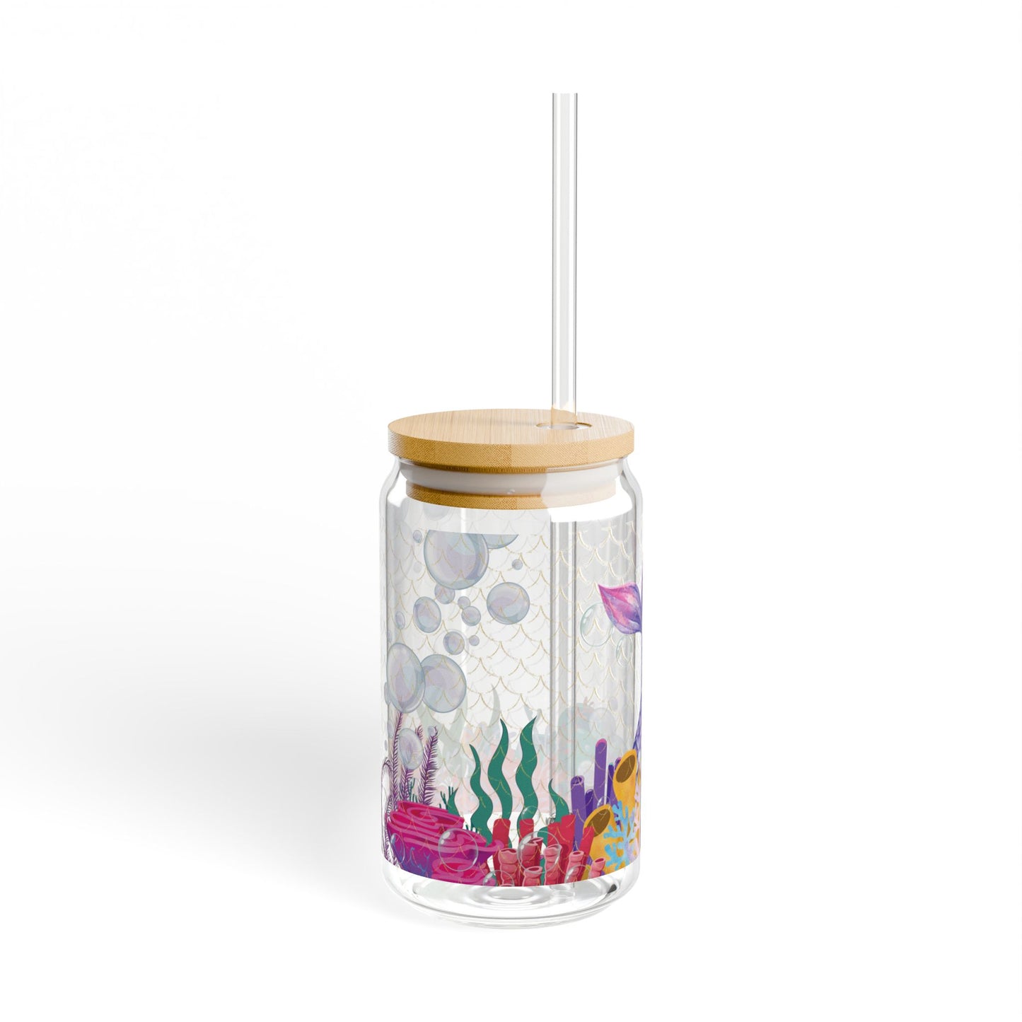 Mermaid Sipper Glass Cup with Lid - 16oz