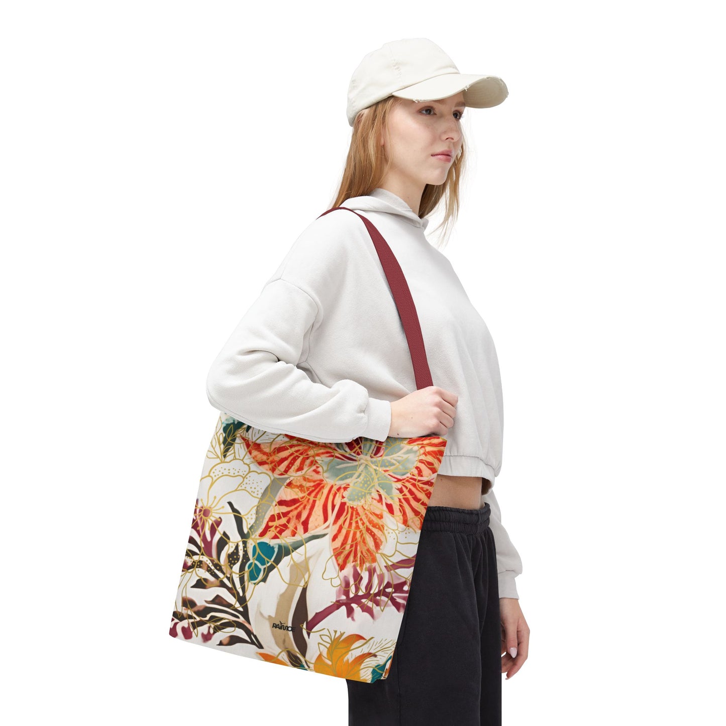 Bolso tote floral color castaño rojizo