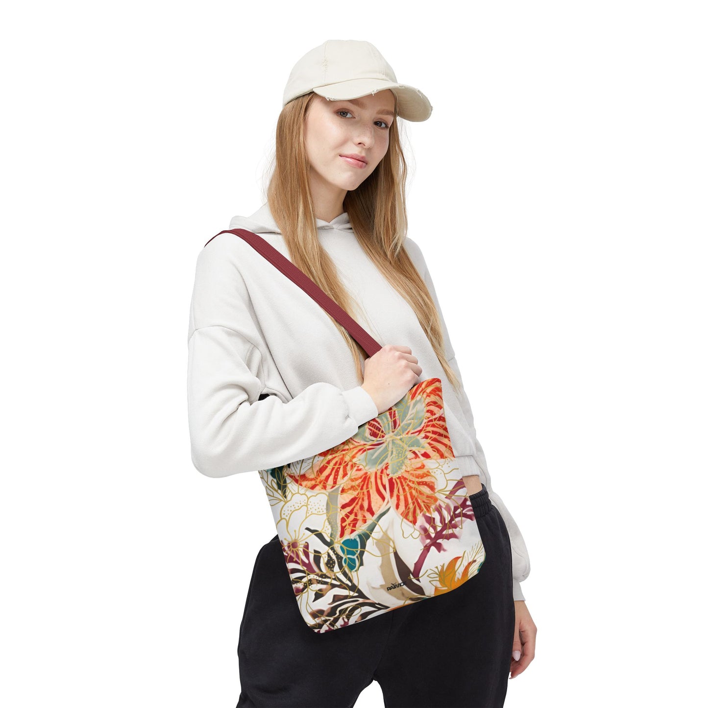 Bolso tote floral color castaño rojizo