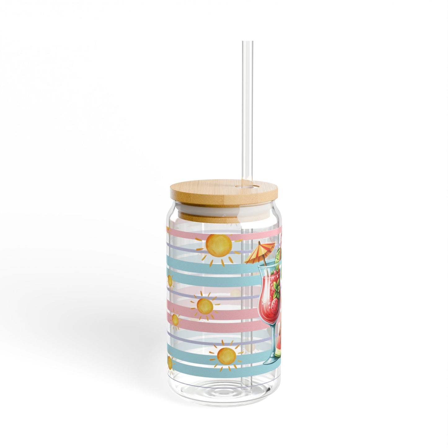 Sweet Summer Vibes Sipper Glass Cup with Lid - 16oz