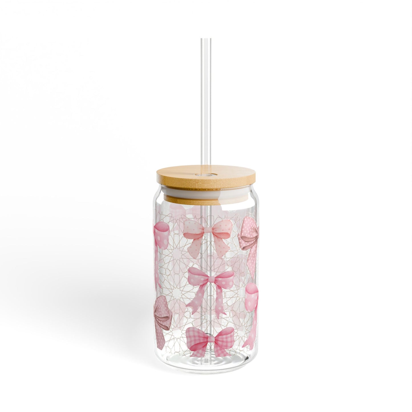 Pink Bow Sipper Glass Cup with Lid - 16oz