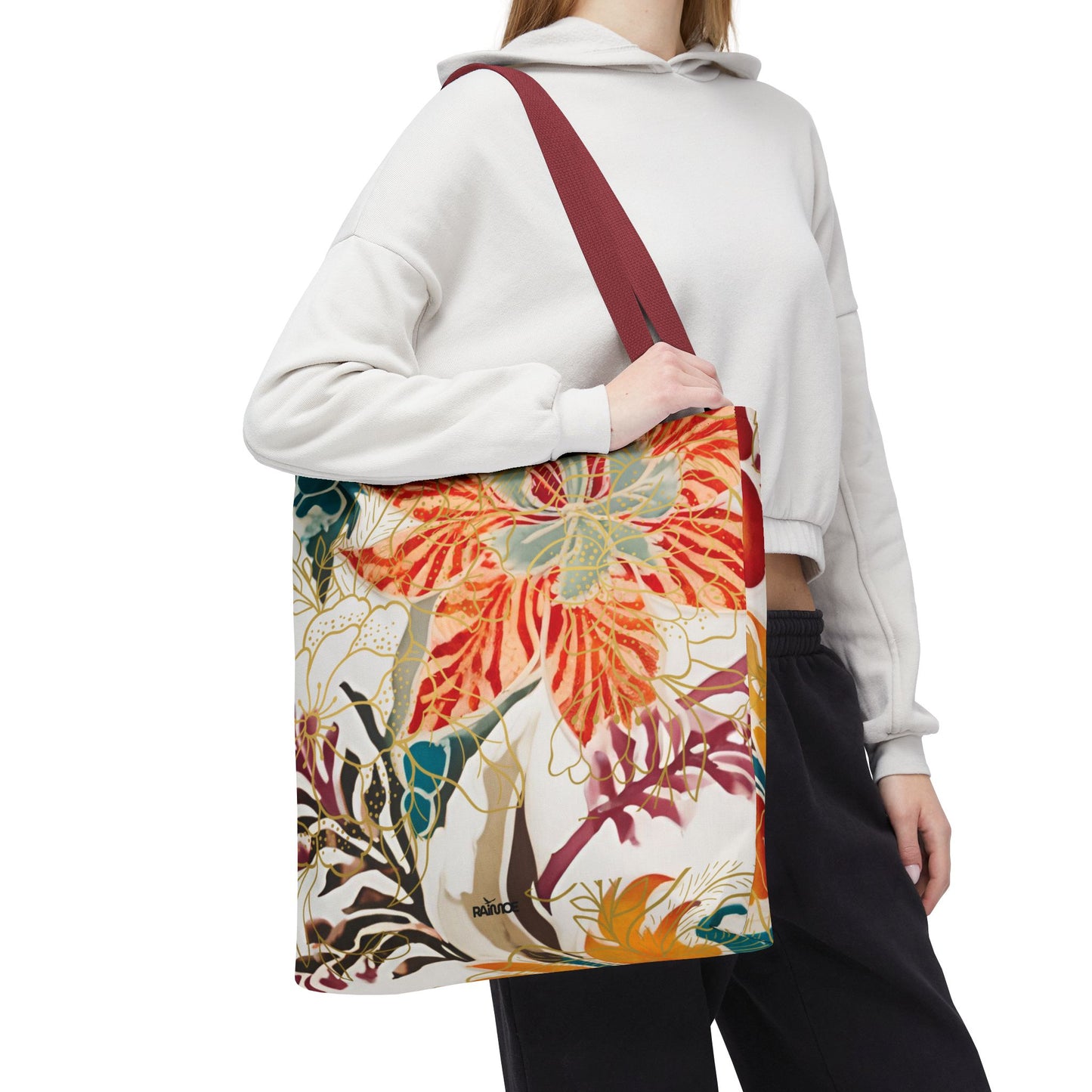 Bolso tote floral color castaño rojizo