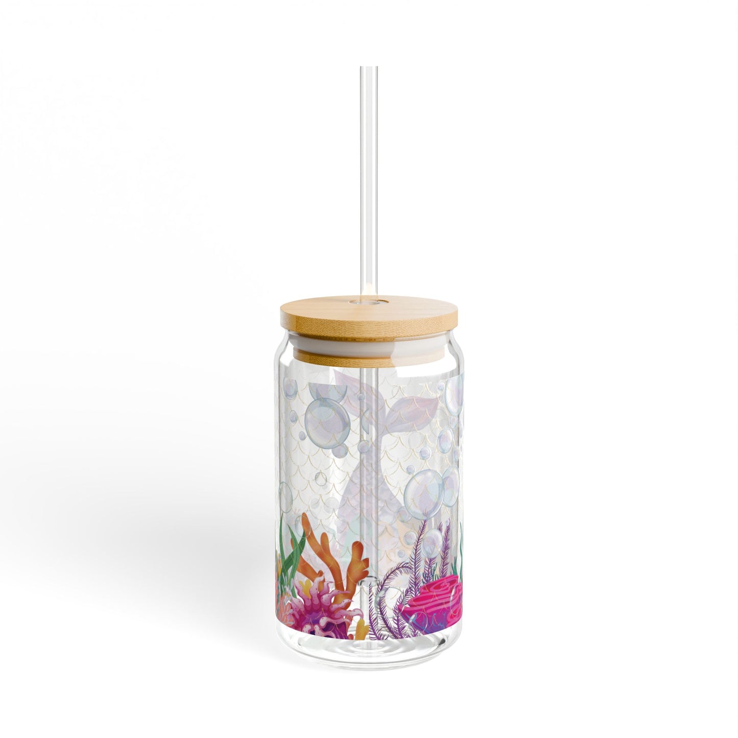 Mermaid Sipper Glass Cup with Lid - 16oz
