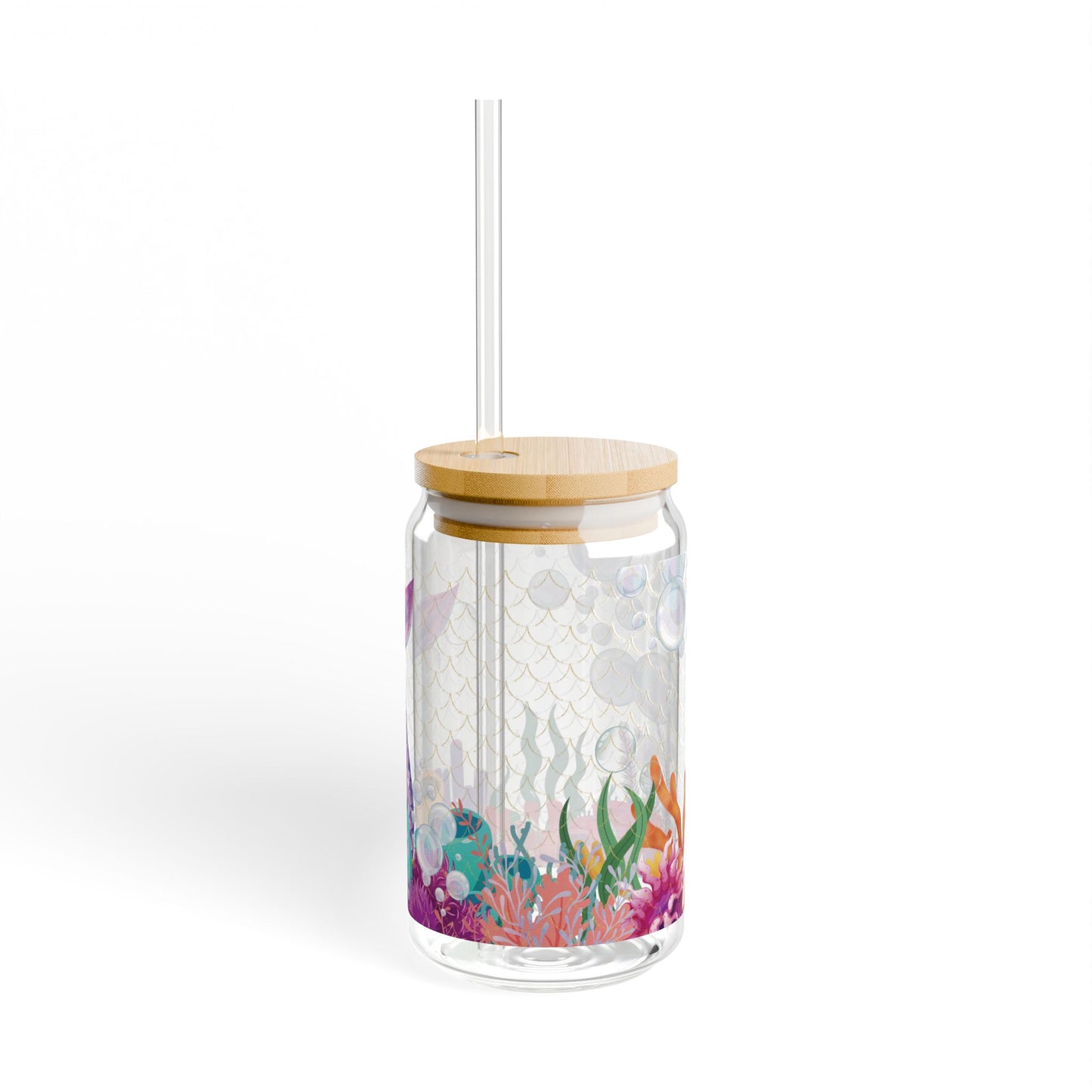 Mermaid Sipper Glass Cup with Lid - 16oz