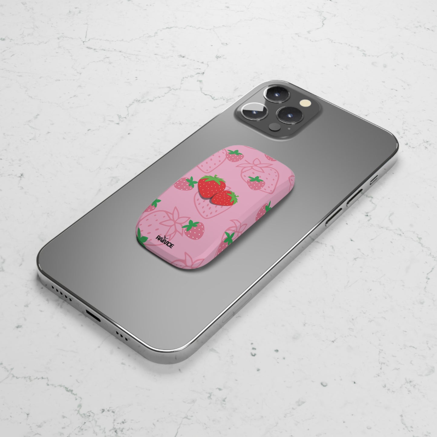 Agarre de teléfono con clic de fresa jugosa