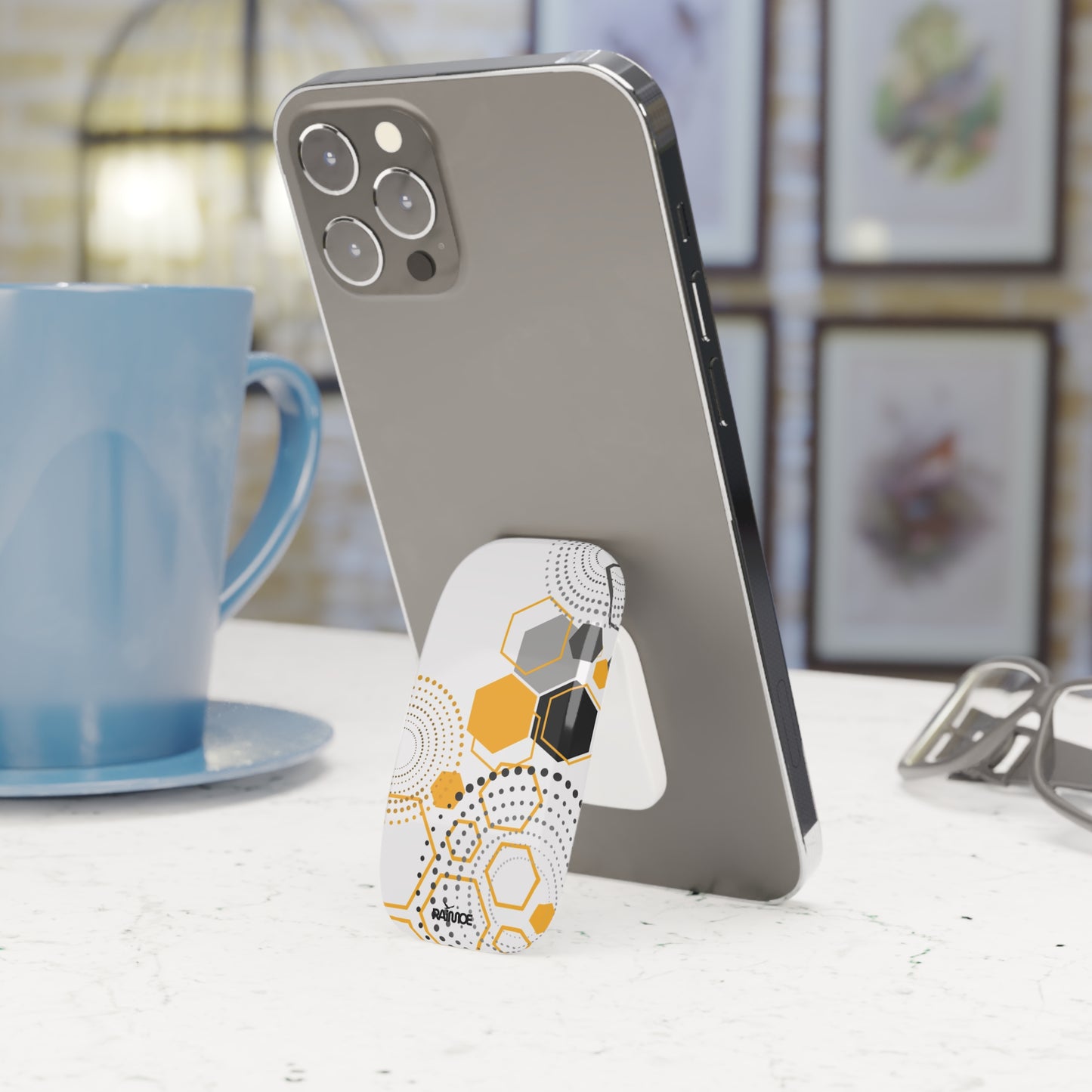 Agarre de clic para teléfono hexagonal blanco