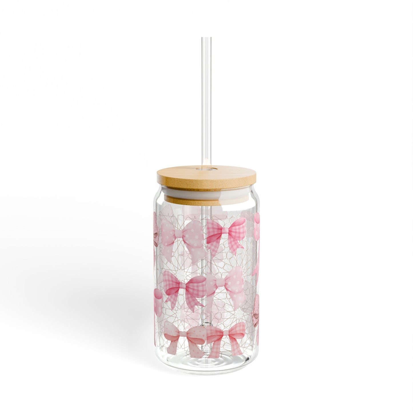 Pink Bow Sipper Glass Cup with Lid - 16oz