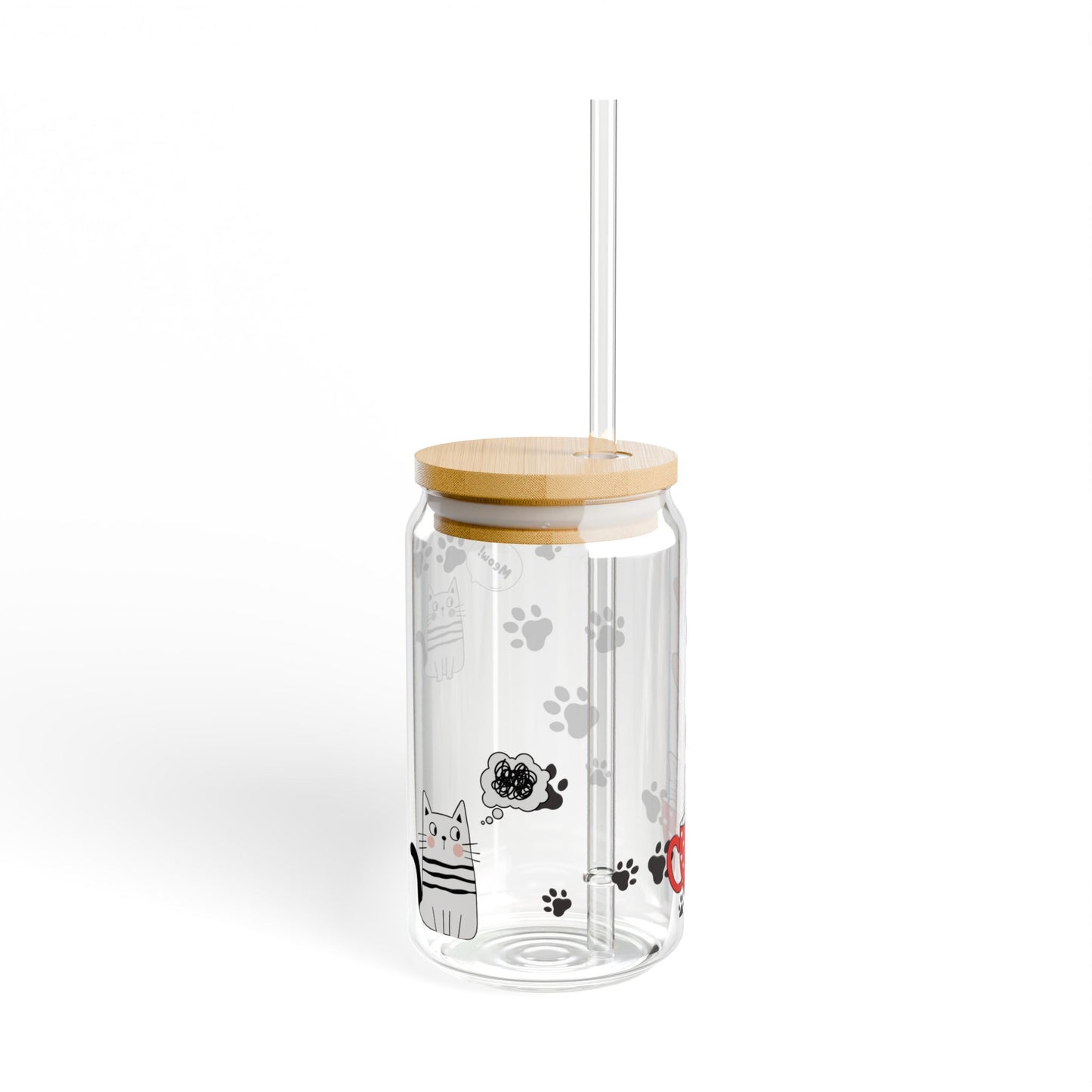 Cat in A Cup Sipper Glass Cup with Lid - 16oz