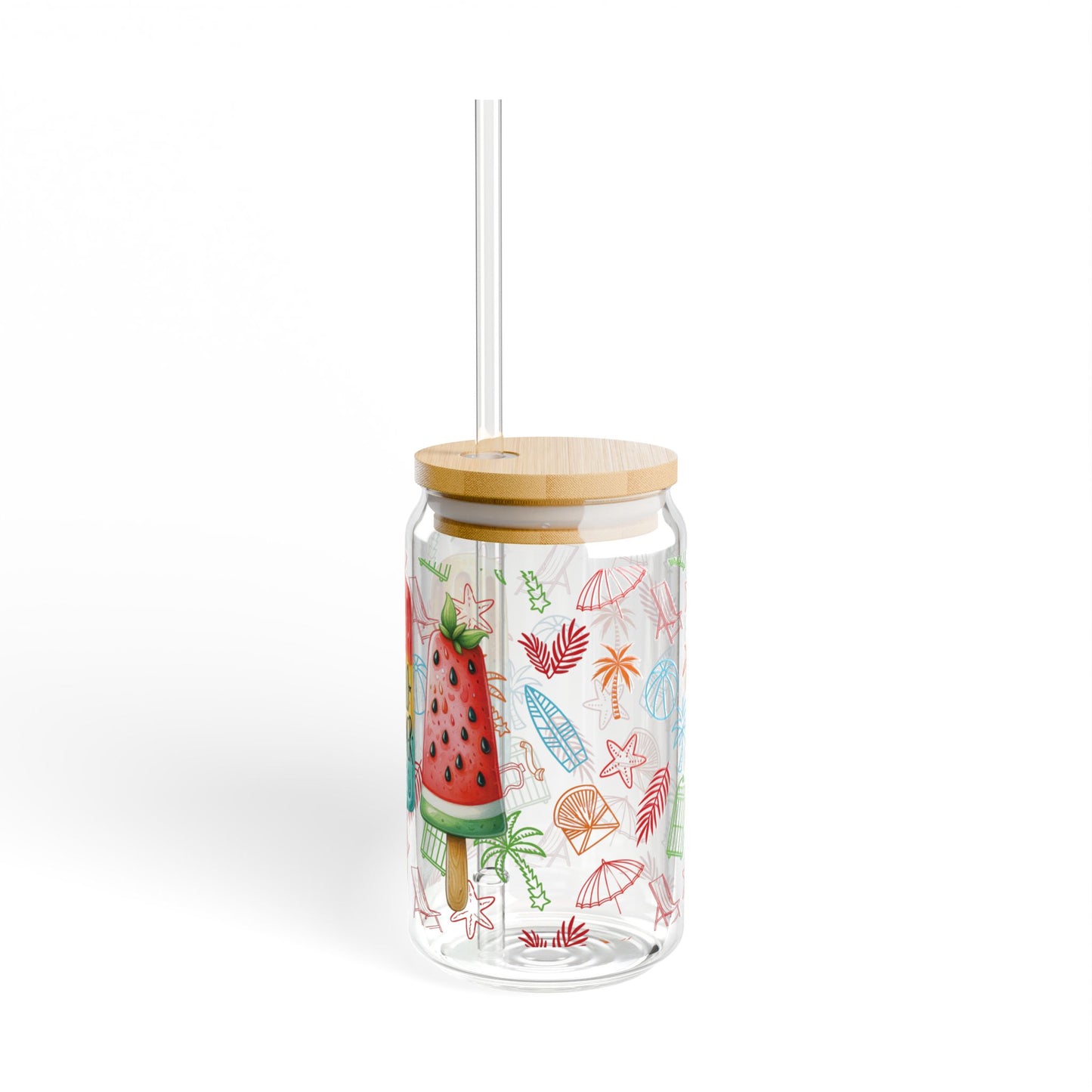 Hello Summer Sipper Glass Cup with Lid - 16 oz