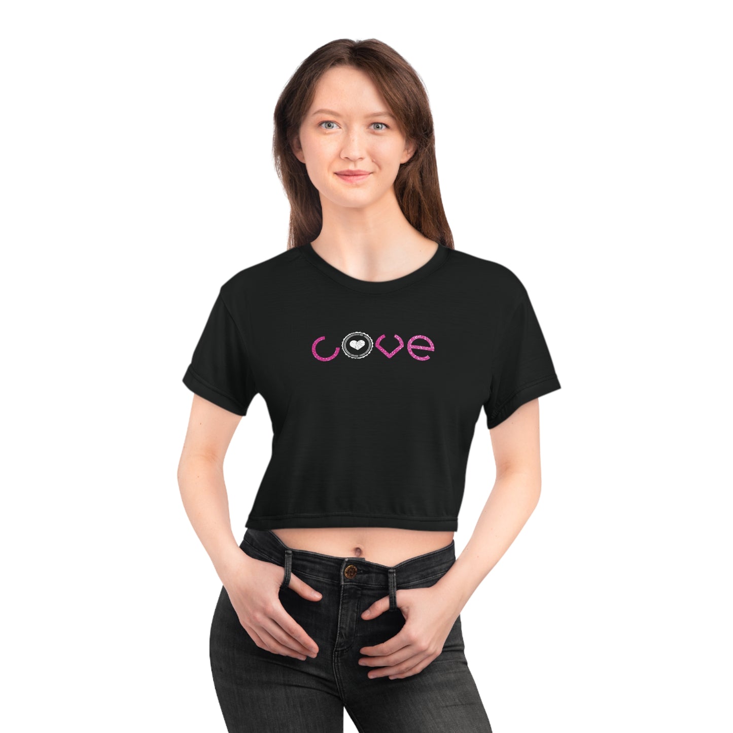 Camiseta corta con gráfico de amor para mujer