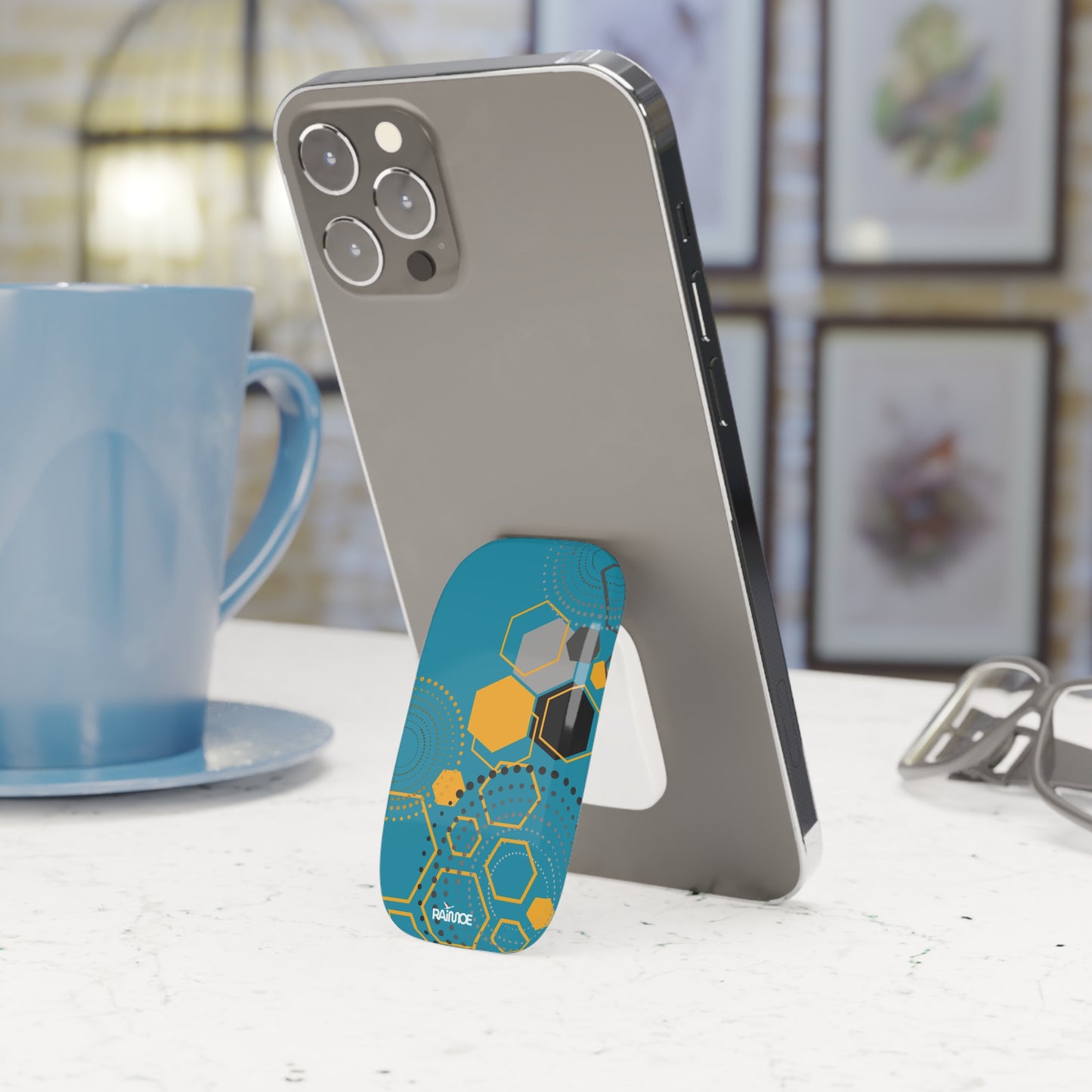 Agarre de clic para teléfono hexagonal azul