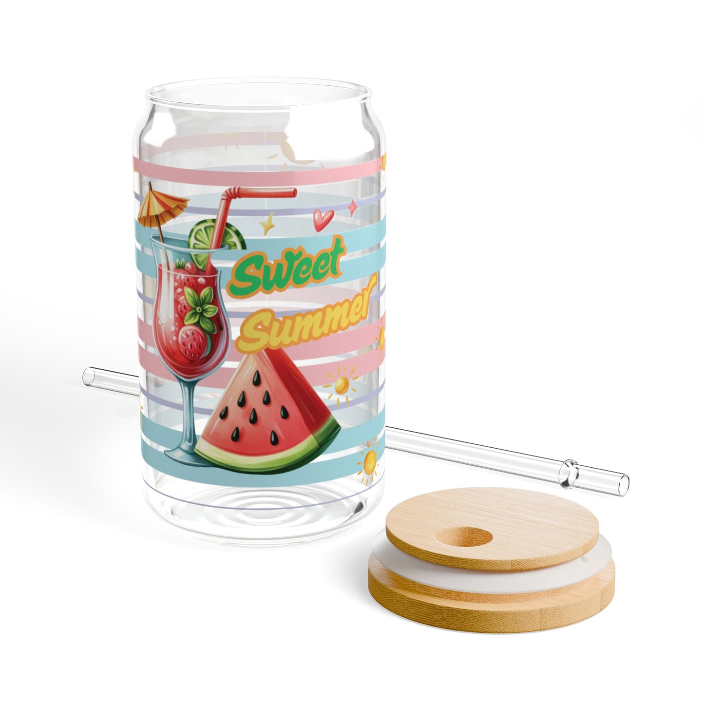 Sweet Summer Vibes Sipper Glass Cup with Lid - 16oz