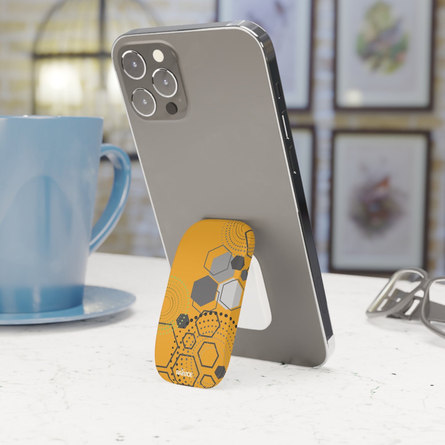 Agarre de clic para teléfono hexagonal amarillo