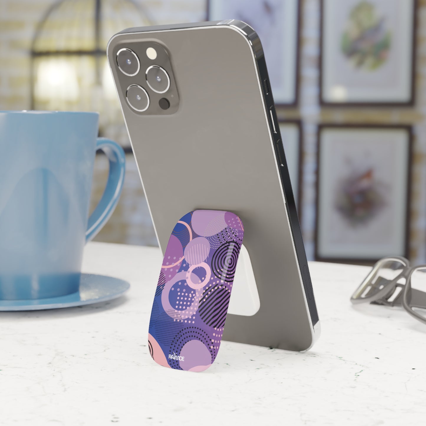 Agarre geométrico morado con clic para teléfono