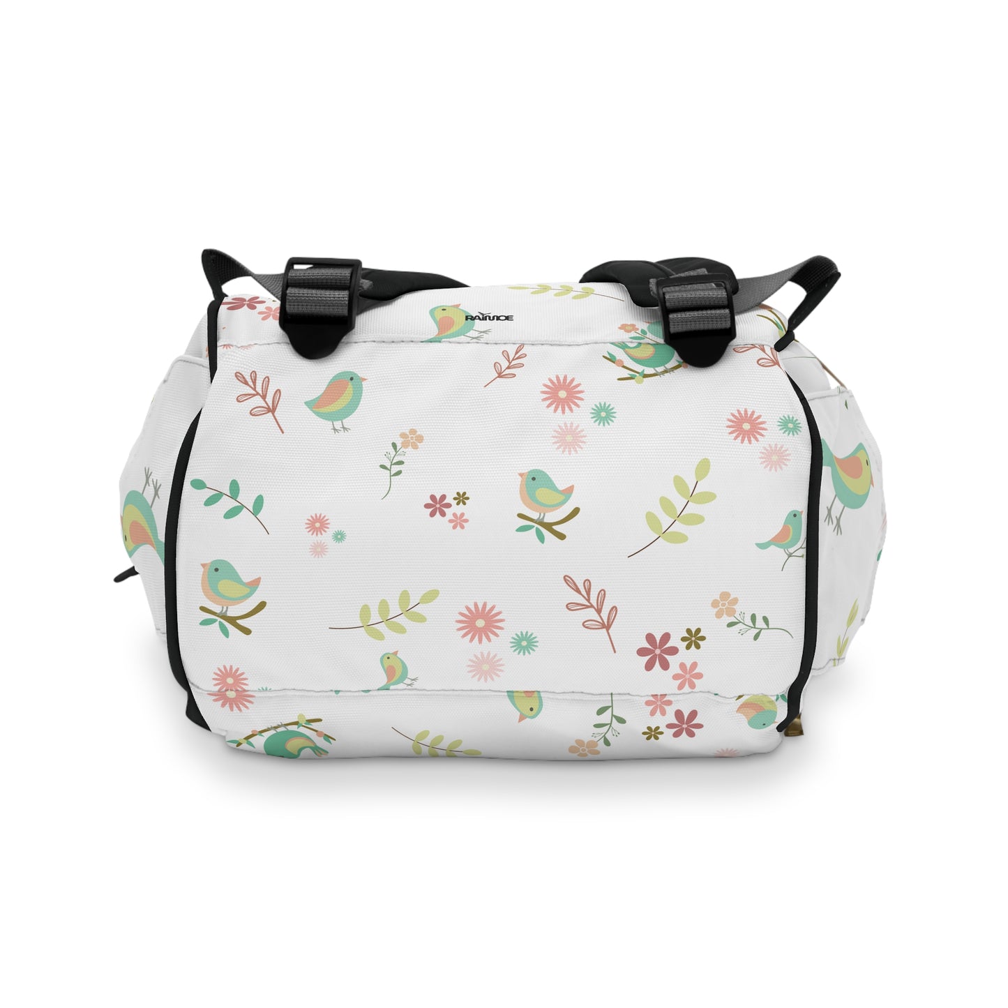 Pastel Bird Diaper Backpack - Black Strap