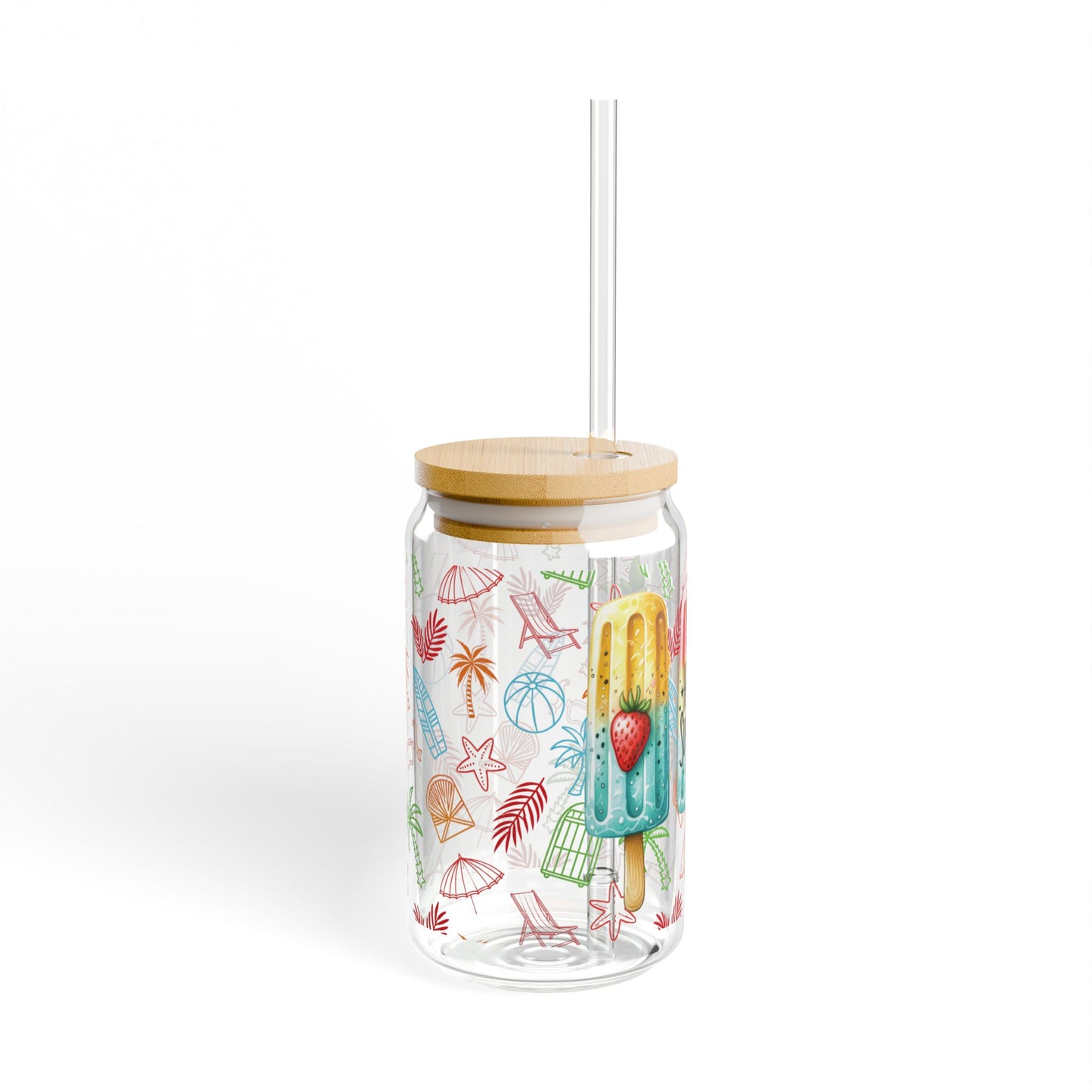 Hello Summer Sipper Glass Cup with Lid - 16 oz