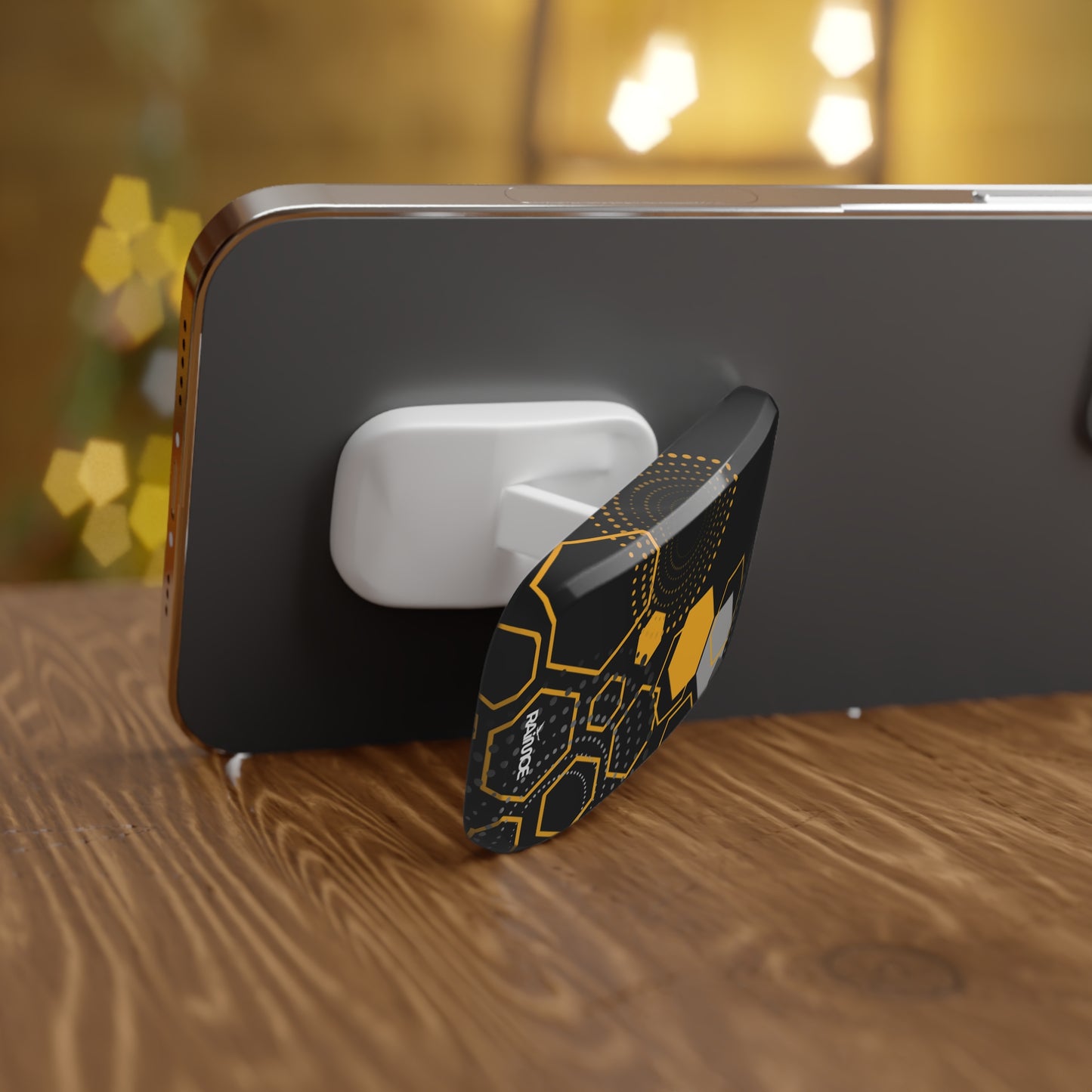 Agarre hexagonal negro con clic para teléfono