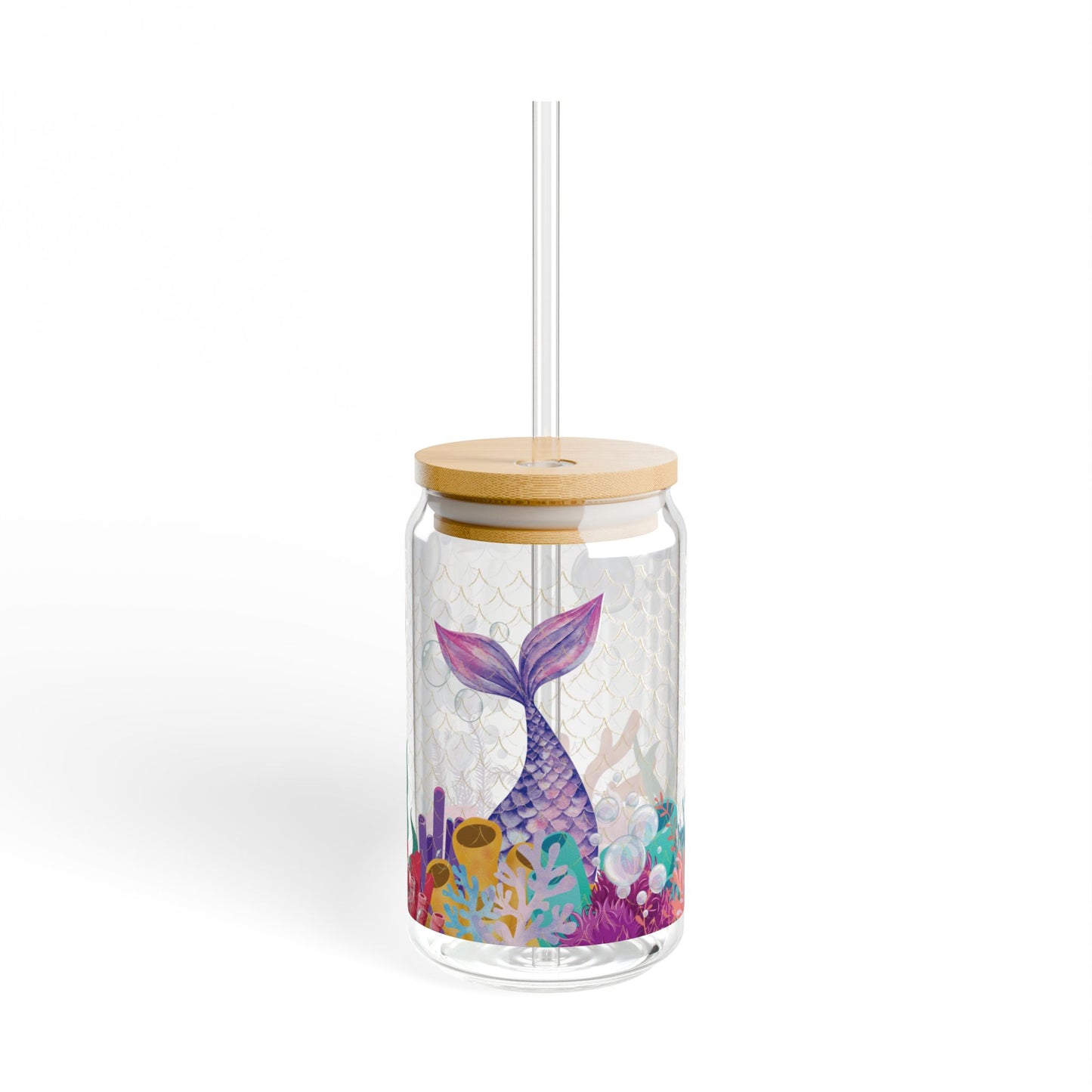 Mermaid Sipper Glass Cup with Lid - 16oz