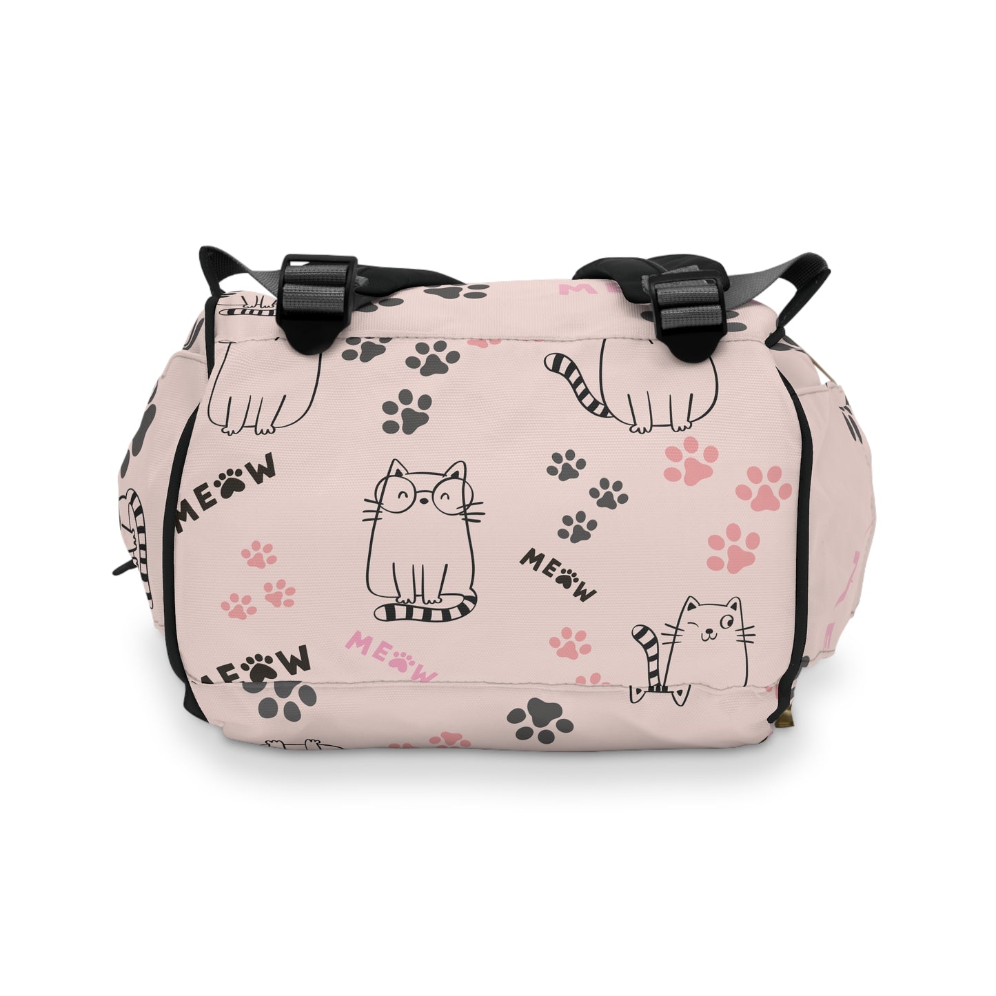Cute Cat Print Diaper Backpack - Black Strap