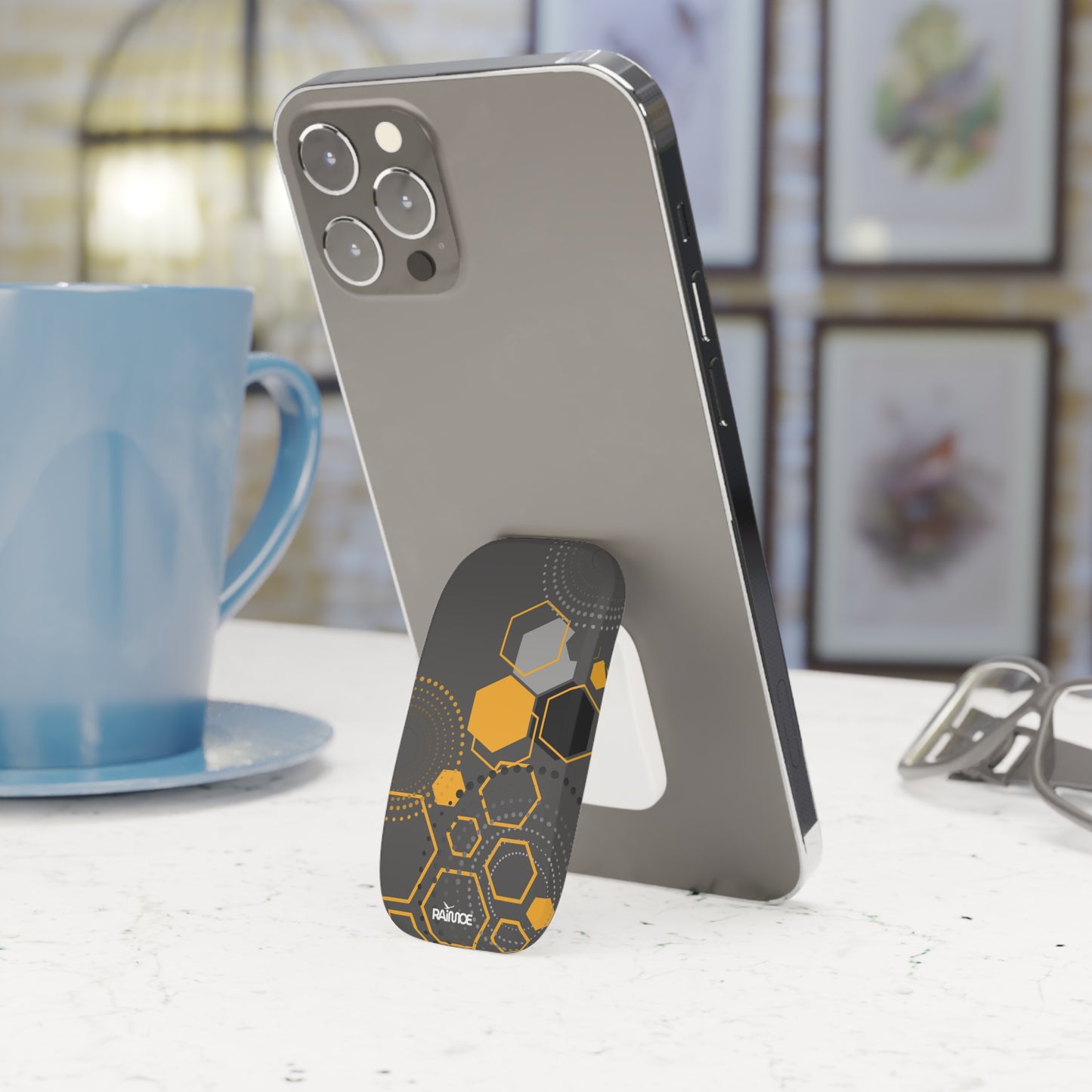 Agarre de clic para teléfono hexagonal gris