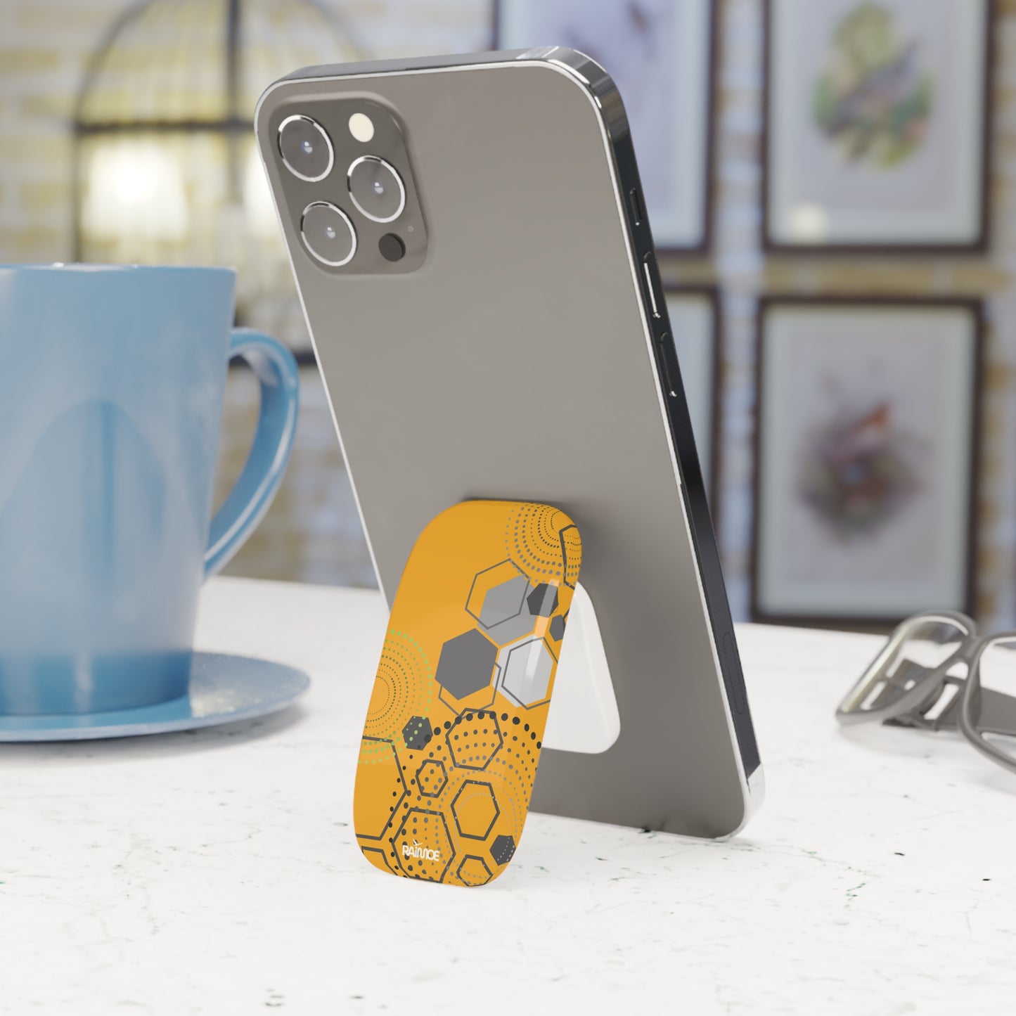 Agarre de clic para teléfono hexagonal amarillo